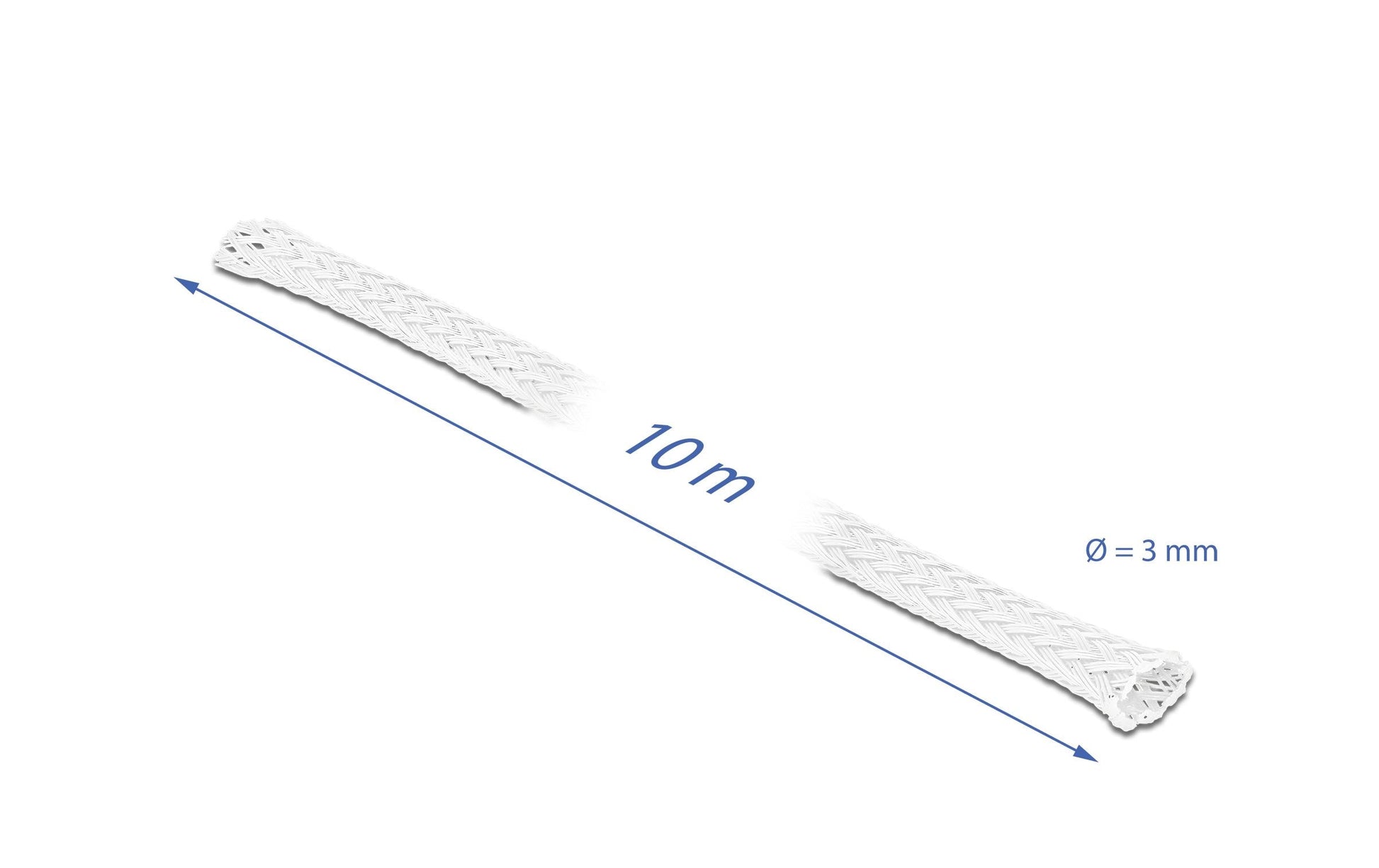 DeLOCK Kabelschlauch, Ø 3 mm × 10 m, selbstschliessend, zuschneidbar, hitzebeständig – weiss