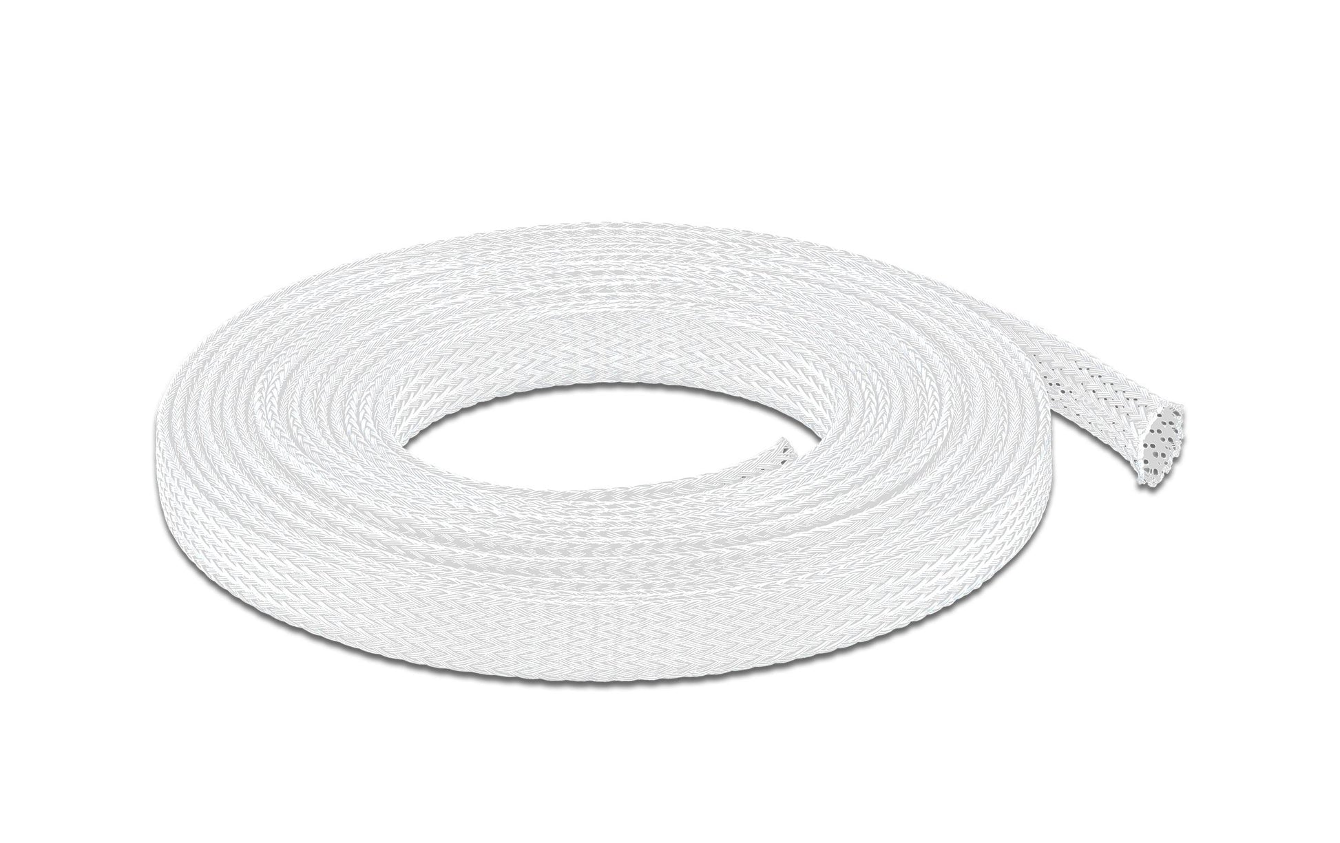 DeLOCK Kabelschlauch, Ø 12 mm × 5 m, zuschneidbar, hitzebeständig – weiss