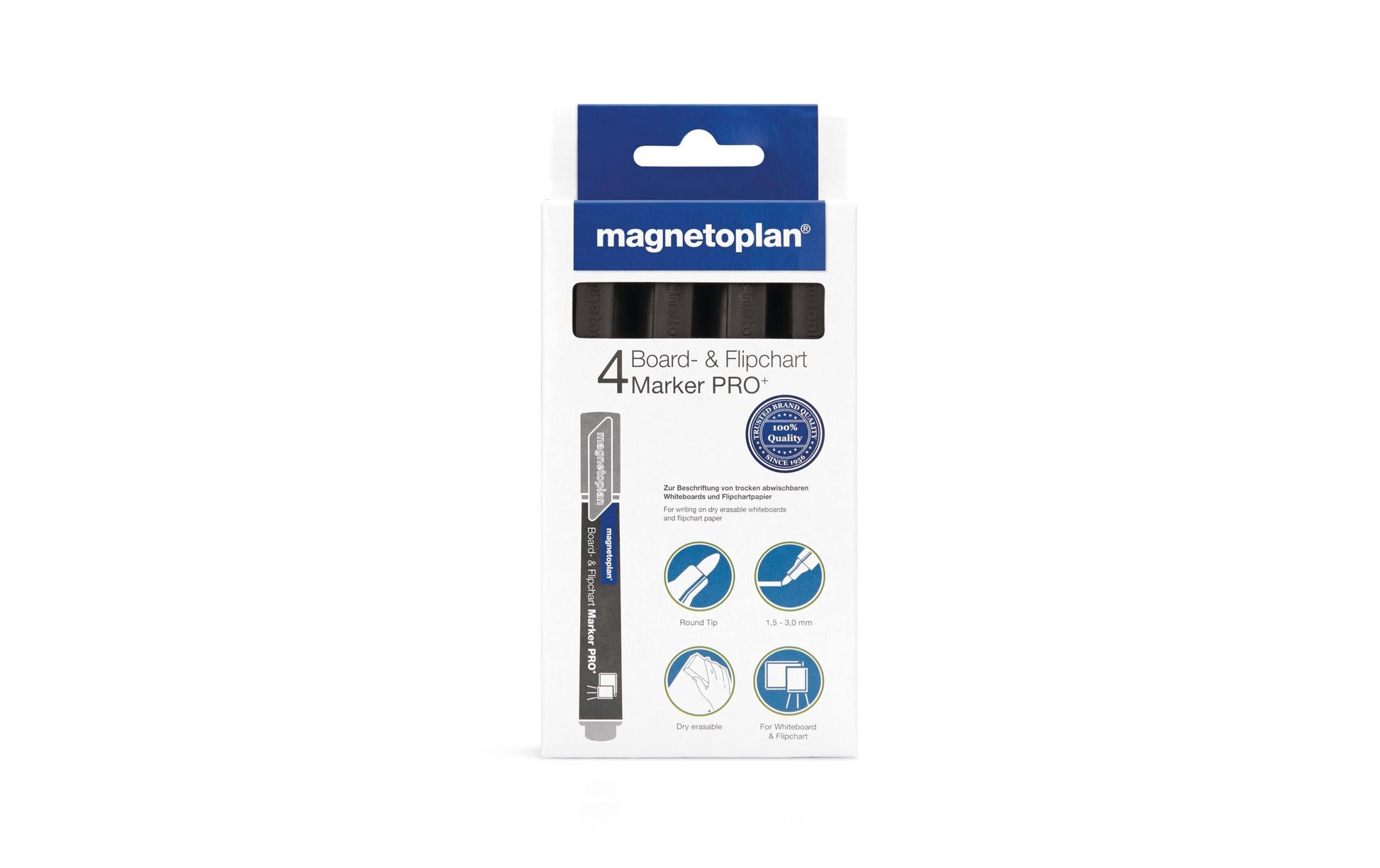 Magnetoplan Flipchart-Marker – 1,5–3 mm, schwarz, 4 Stk., feucht abwischbar – für Flipcharts/Papier