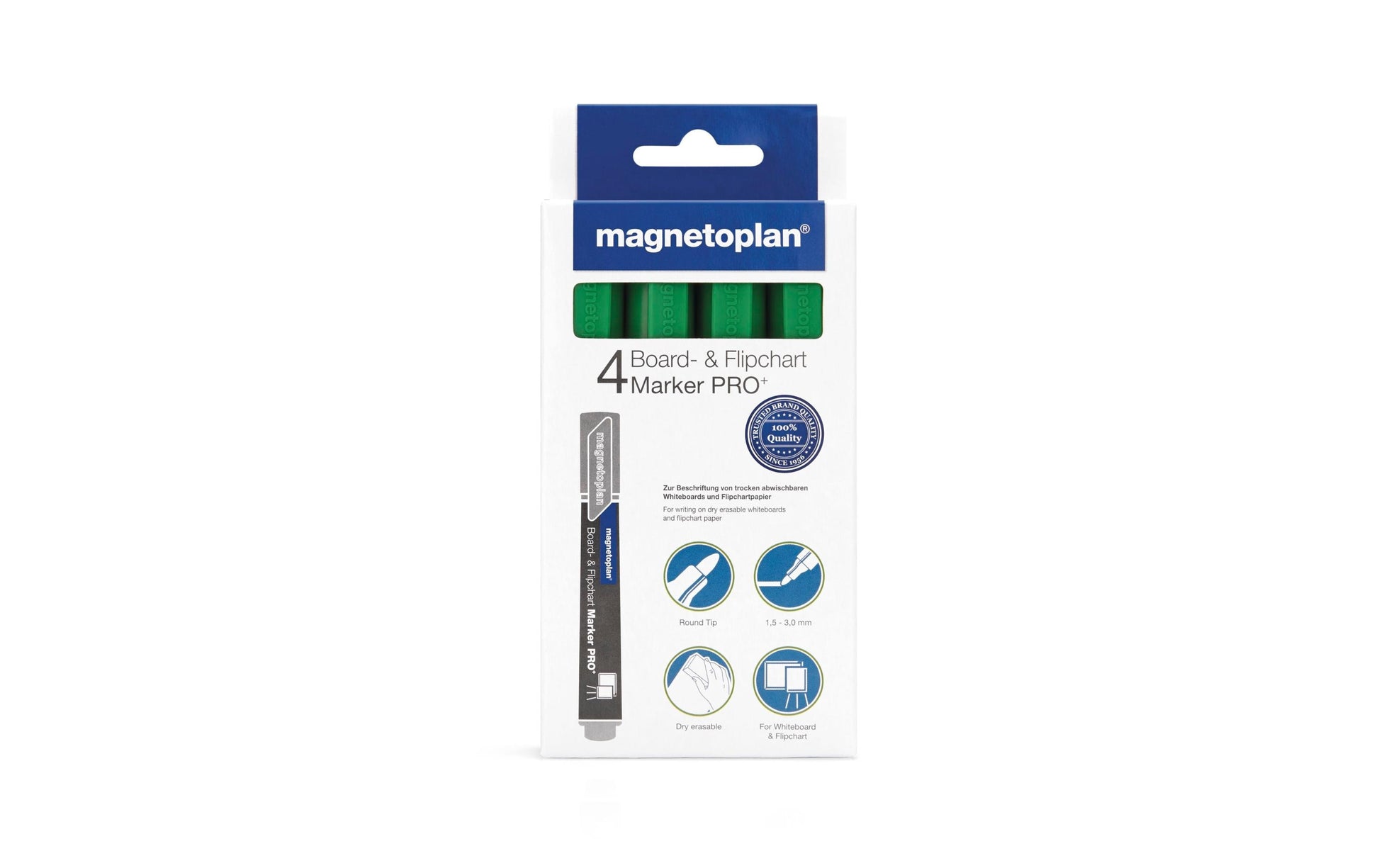Magnetoplan Flipchart-Marker – 1,5–3 mm, grün, 4 Stk., feucht abwischbar – für Glasboards