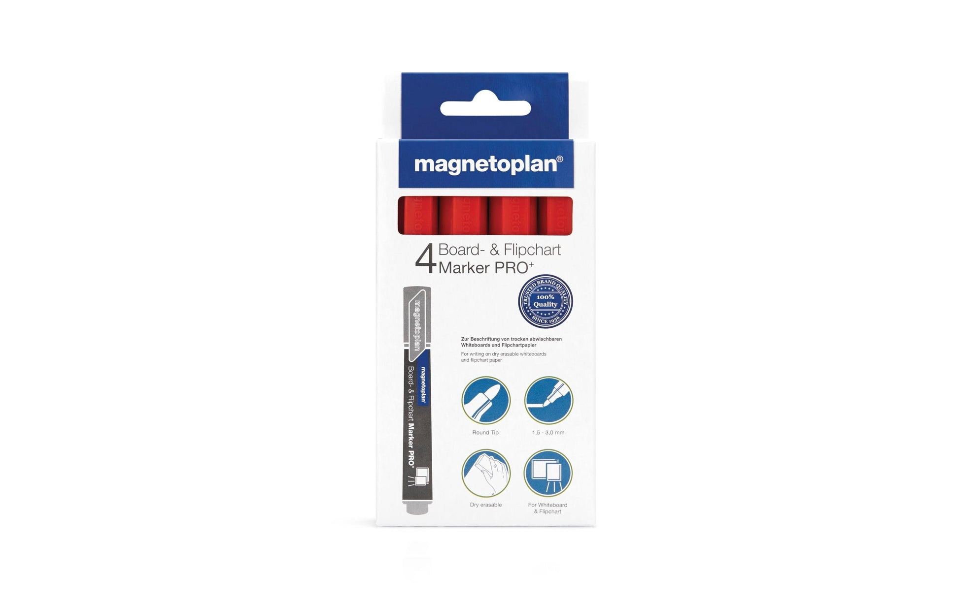 Magnetoplan Flipchart-Marker – Rundspitze 1,5–3 mm, Rot, 4 Stk., feucht abwischbar – für Flipcharts/Papier