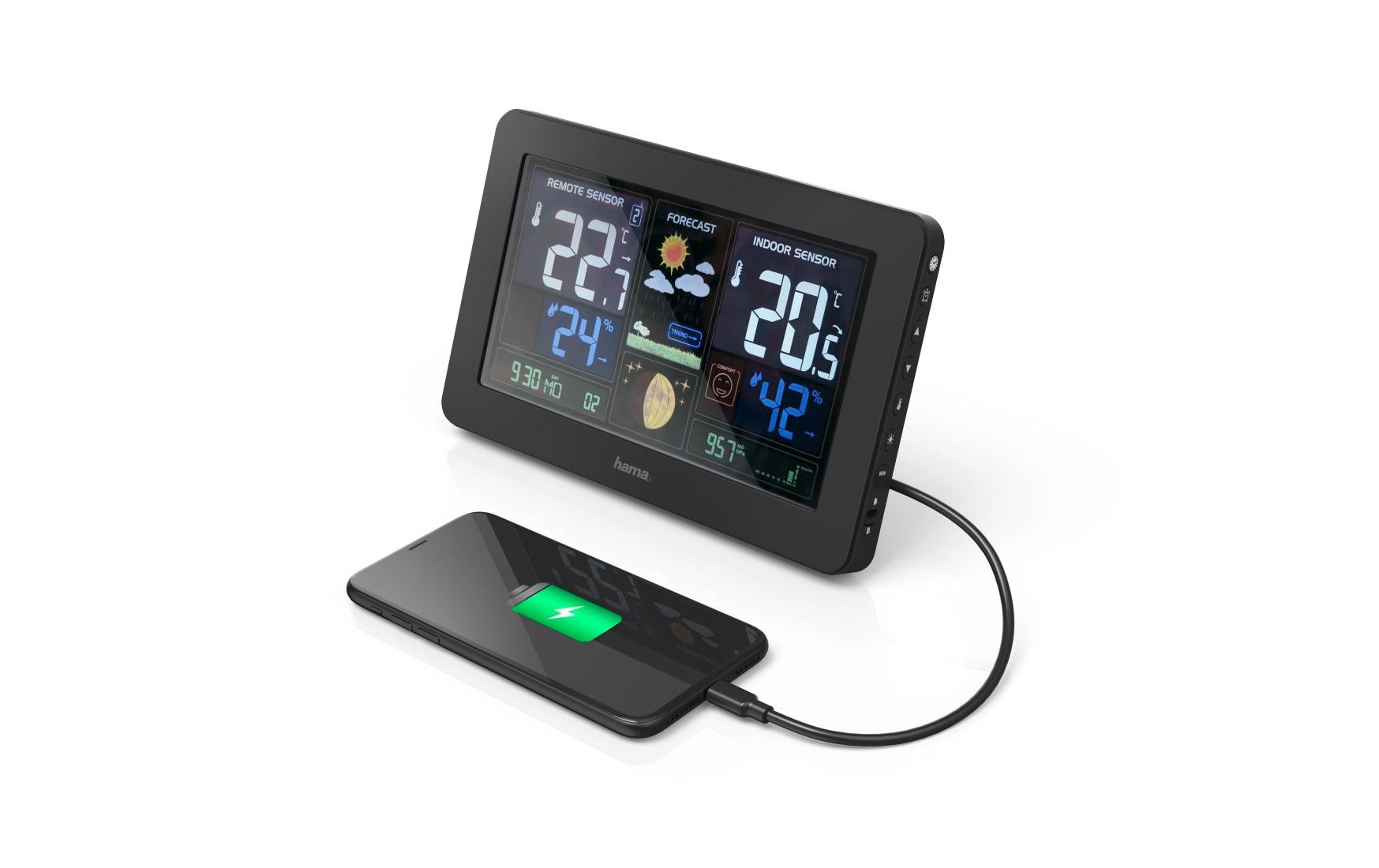 Hama Wetterstation Premium Temperatur-/Feuchtesensor – Kabellos, −20–60 °C, 20–95 %, Innen/Aussen