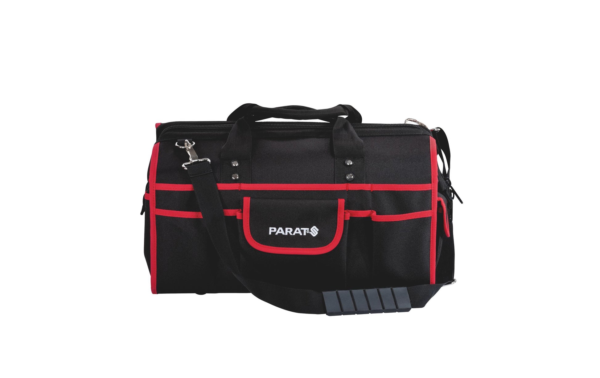 Parat Werkzeugtasche – Schultergurt, 30 Fächer, abschliessbar, Schwarz/Rot, Nylon, B 465 × H 350 × T 270 mm