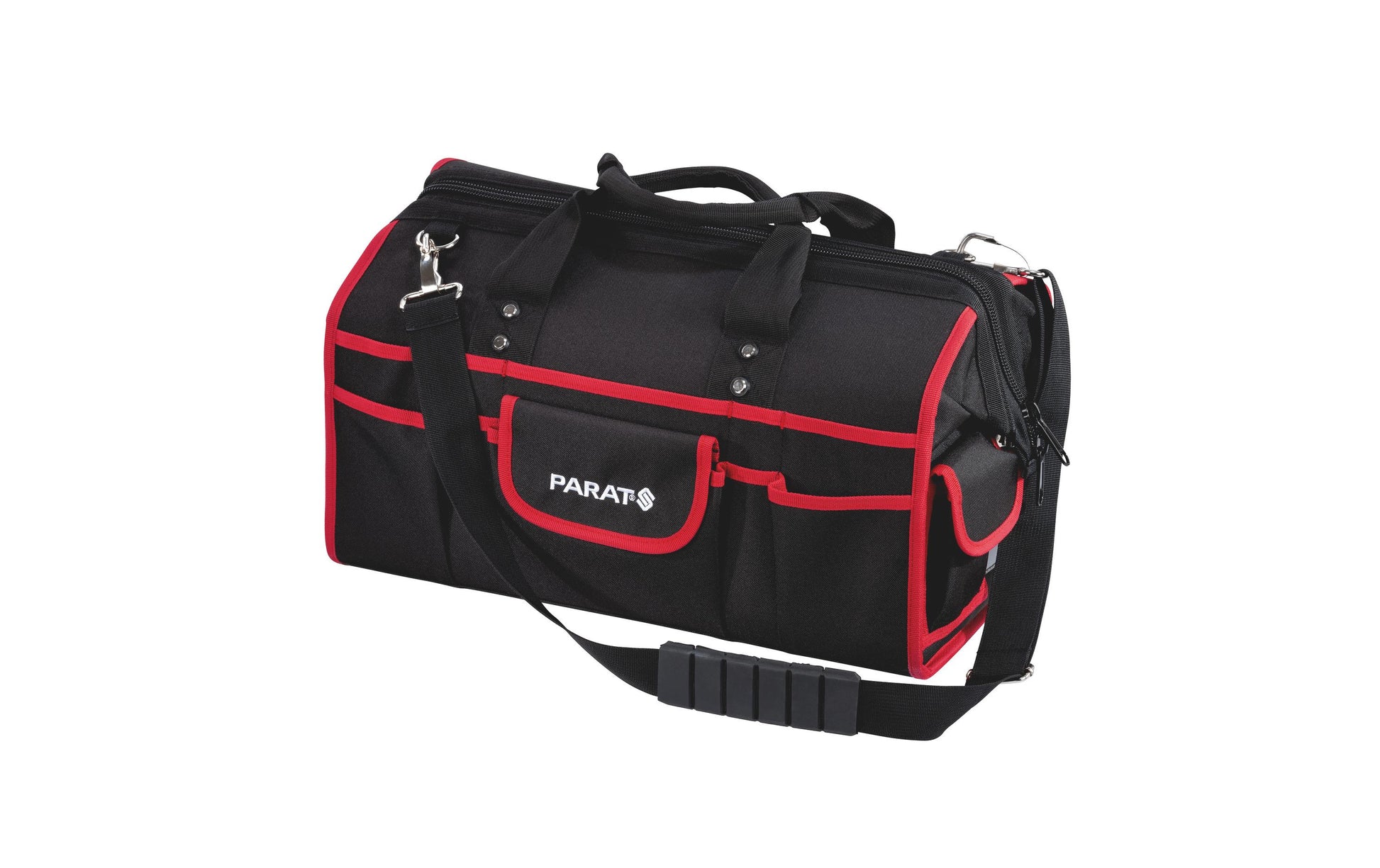 Parat Werkzeugtasche – Schultergurt, 30 Fächer, abschliessbar, Schwarz/Rot, Nylon, B 465 × H 350 × T 270 mm