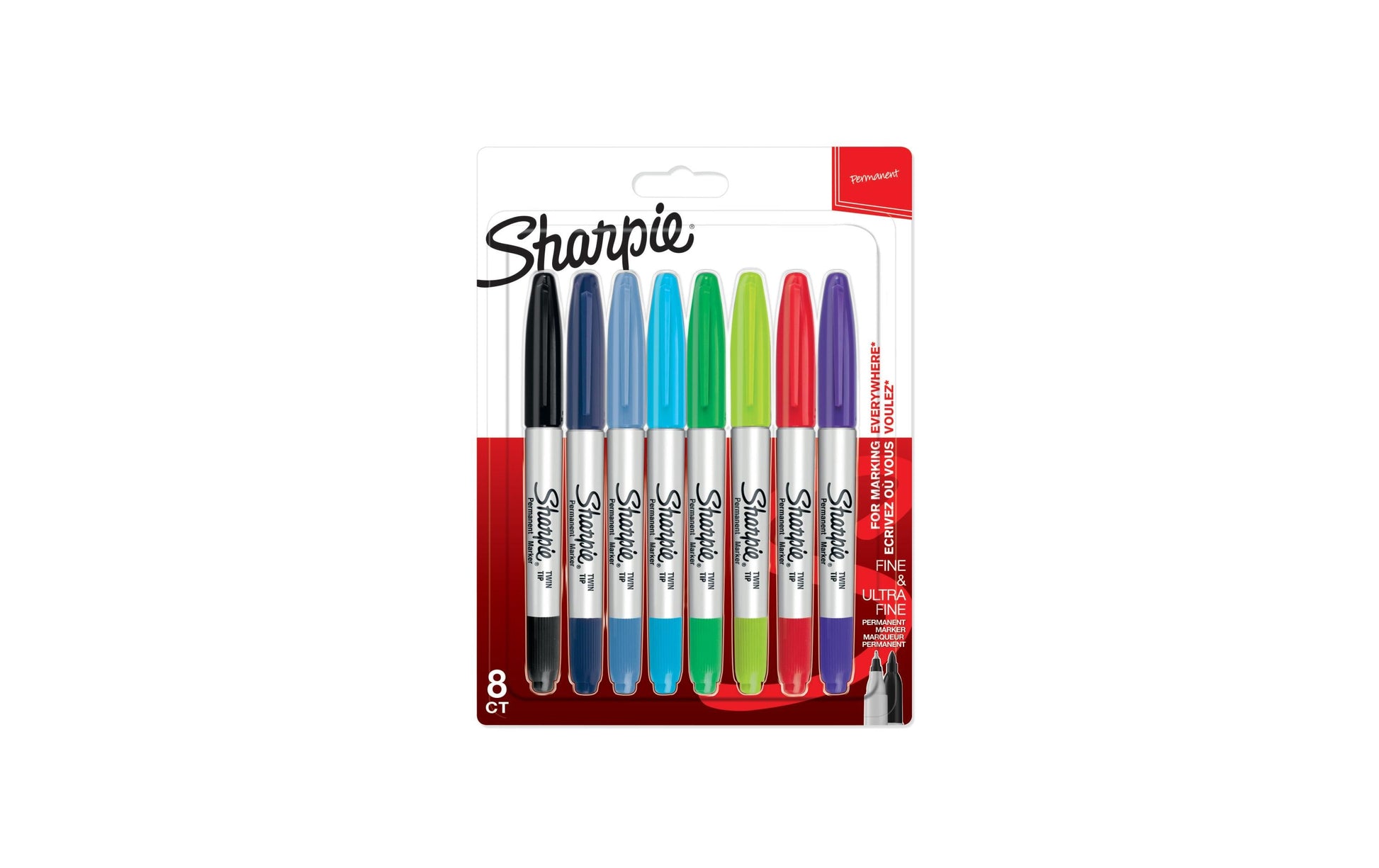 Sharpie Permanentmarker – Doppeltspitze 0,5/0,9 mm – Mehrfarbig – 8er-Set – für Glas, Metall und Kunststoff