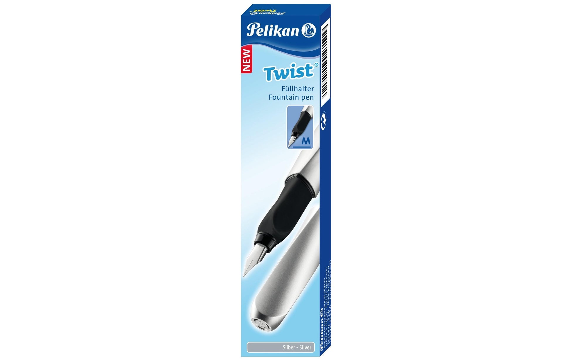 Pelikan Twist – Federspitze M – für Rechts- & Linkshänder – Silber, Blau – Patronen