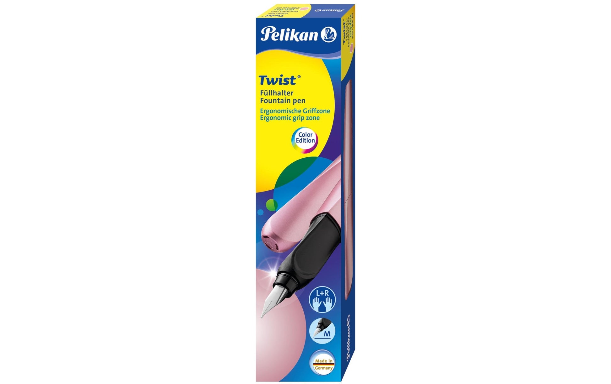 Pelikan Twist Girly Rose – Federspitze M – für Rechts- & Linkshänder – Rosa, Blau – Patronen
