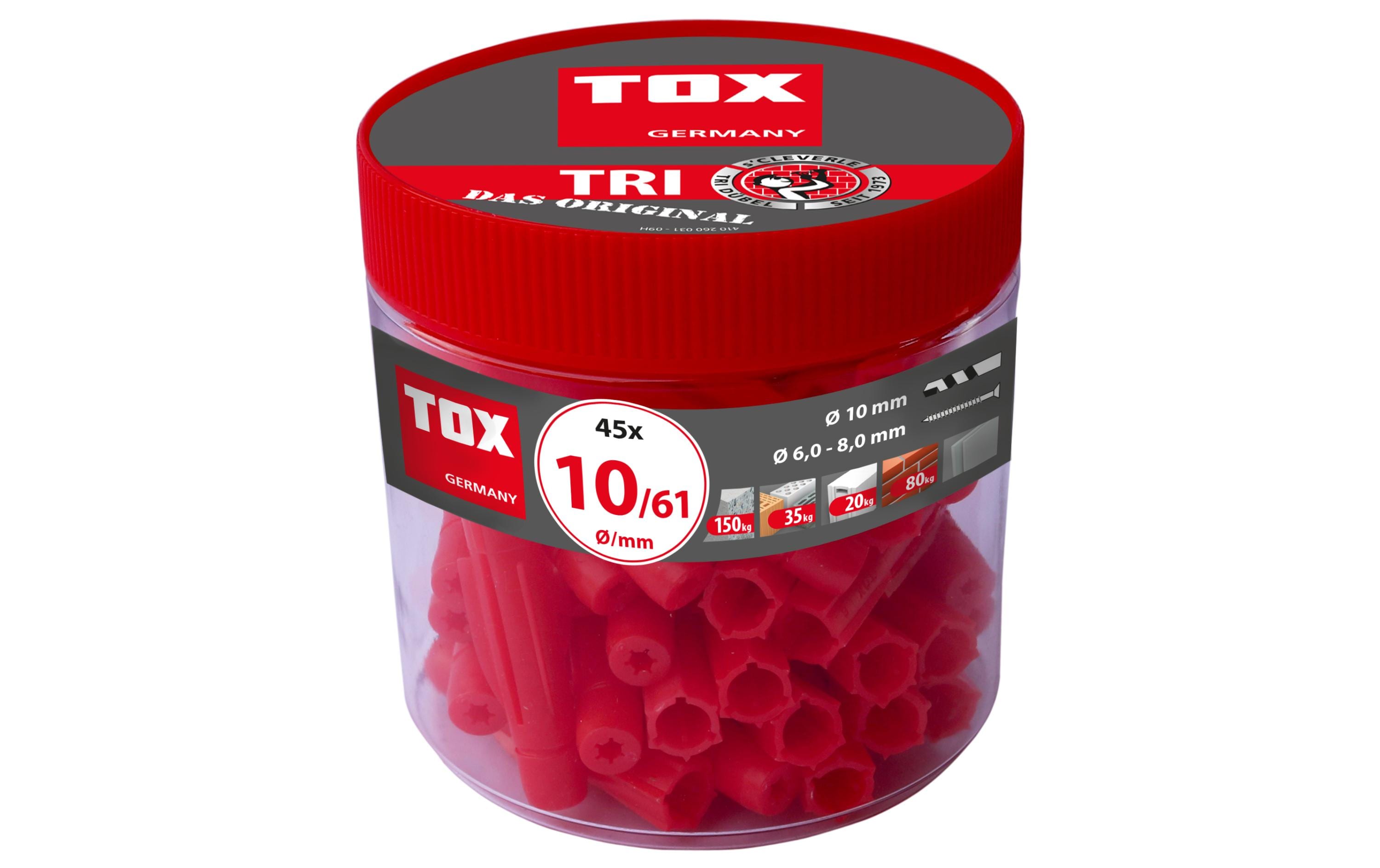 Tox-dübel TOX Allzweckdübel Tri – Ø 10 × 61 mm, 45 Stk., für Beton