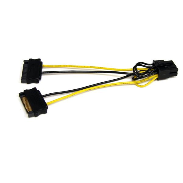 StarTech.com SATA-auf-8-Pin-PCIe-Y-Kabel Stromkabel – SATA 15-Pin zu PCIe 8-Pin, 0,15 m, Schwarz/Gelb