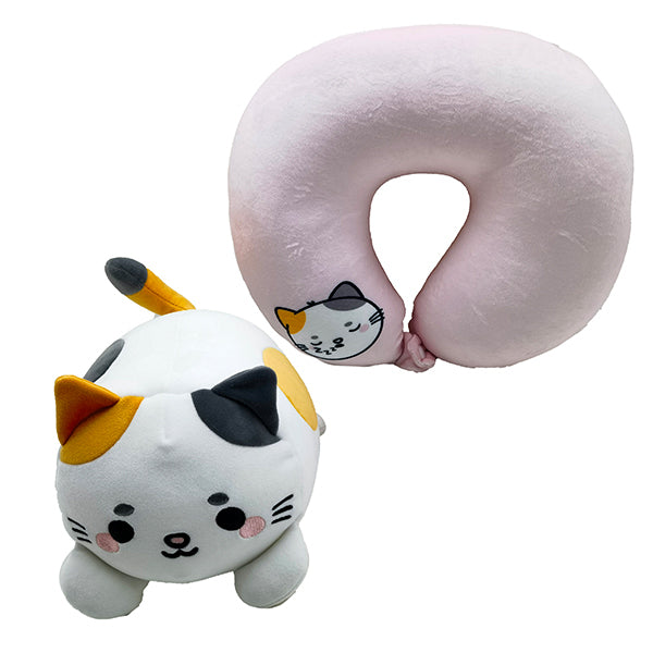 Sombo Reisekissen – 2-in-1, Memory-Schaum – für Kinder ab 3 Jahren – Pink, Plüsch, Katze