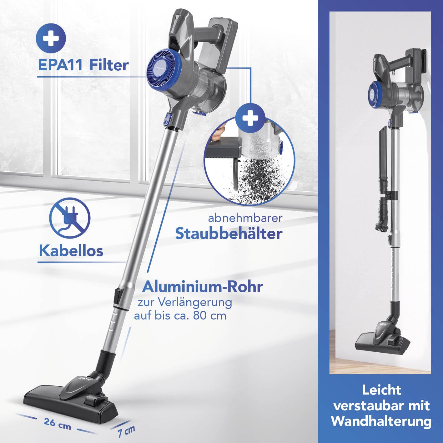 CLEANmaxx Staubsauger – 0,3 l, Akkubetrieben, 2 Stufen, 22 V
