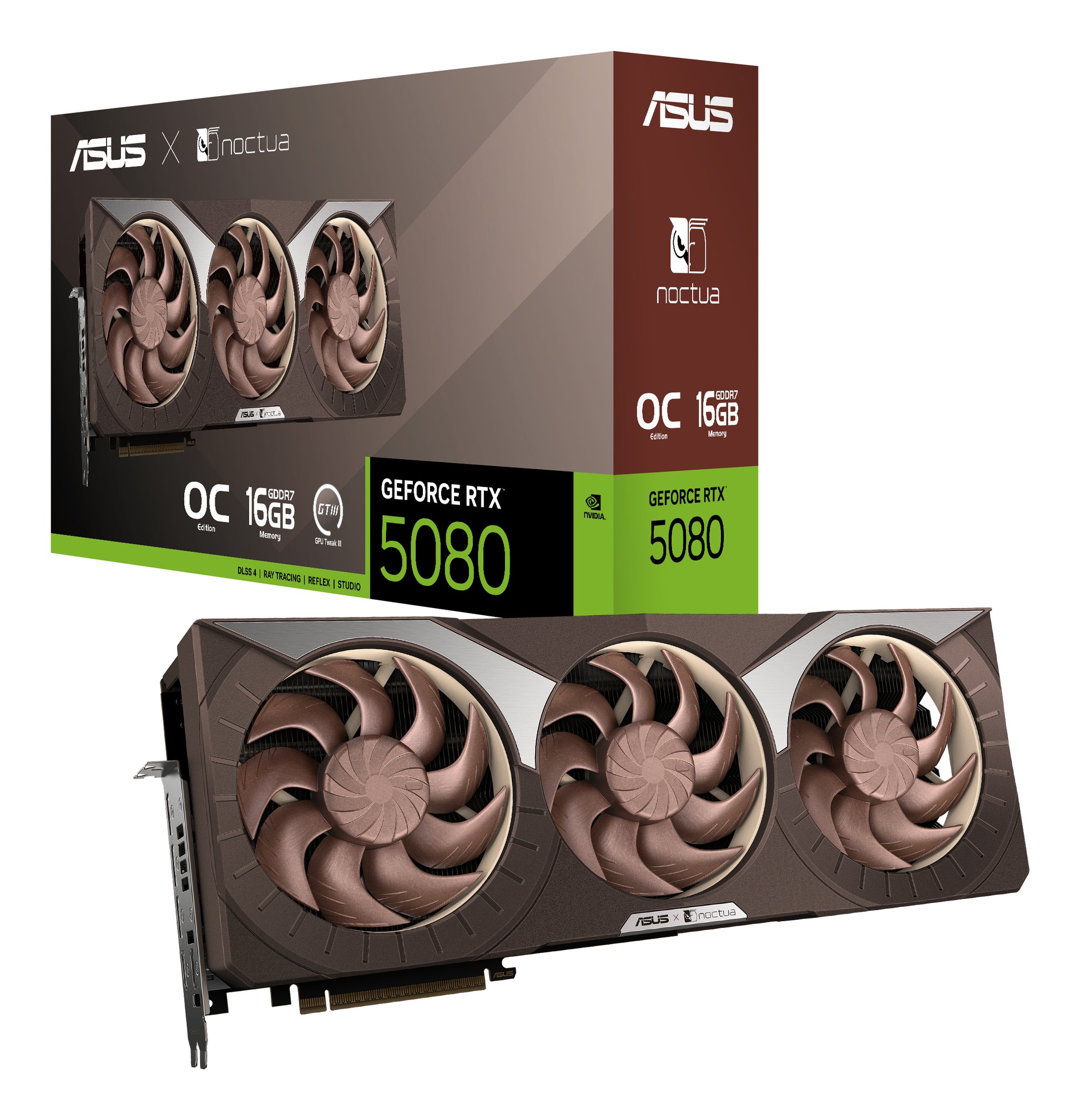 ASUS RTX5080-O16G-NOCTUA – PCIe Grafikkarte – 16 GB GDDR7, 3×DP, 2×HDMI, PCIe 5.0, 1×16-Pin