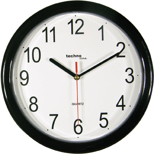 Technoline Wanduhr – Analog, Ø 25 cm, Schwarz, Kunststoff
