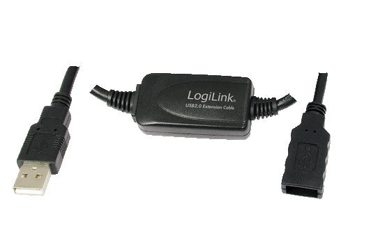 LogiLink USB-A Verlängerungskabel (Stecker auf Buchse) – USB 2.0 (480 Mbit/s) – 20 m – Aktiv – Schwarz