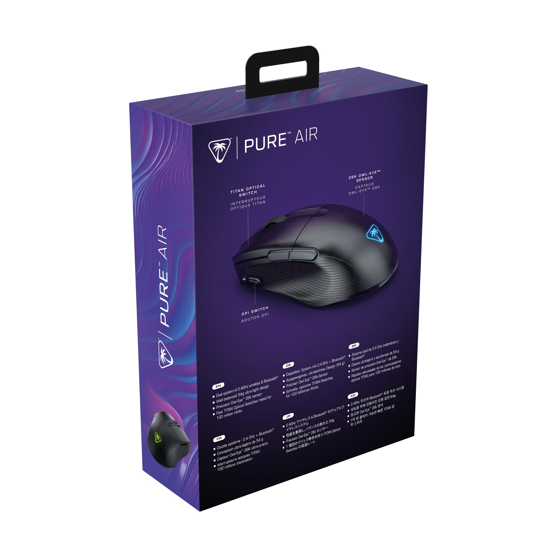 Turtle Beach Pure Air Gaming-Maus – Kabellos, 26'000 dpi, AIMO-RGB, Schnellladefunktion, 54 g, Schwarz