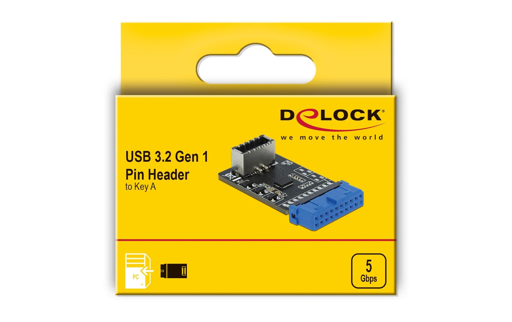 DeLOCK USB-Pinheader zu USB-A Adapter – USB 3.2 Gen 1 (5 Gbit/s), eingebaut, Schwarz