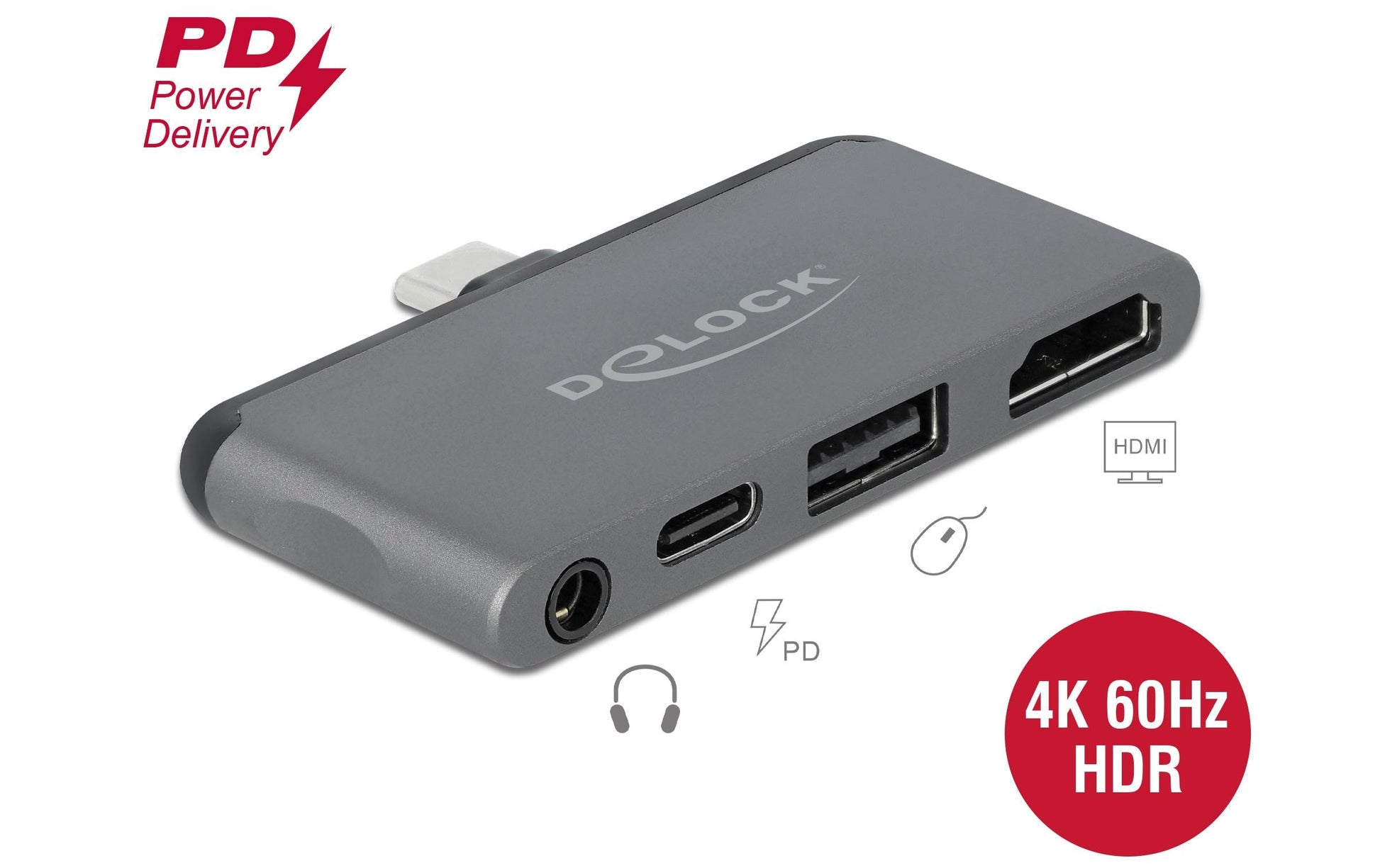 DeLOCK USB-C Dockingstation, HDMI, USB-A, USB-C, 3,5 mm, 4K 60 Hz – für iPad Pro, USB-C Geräte
