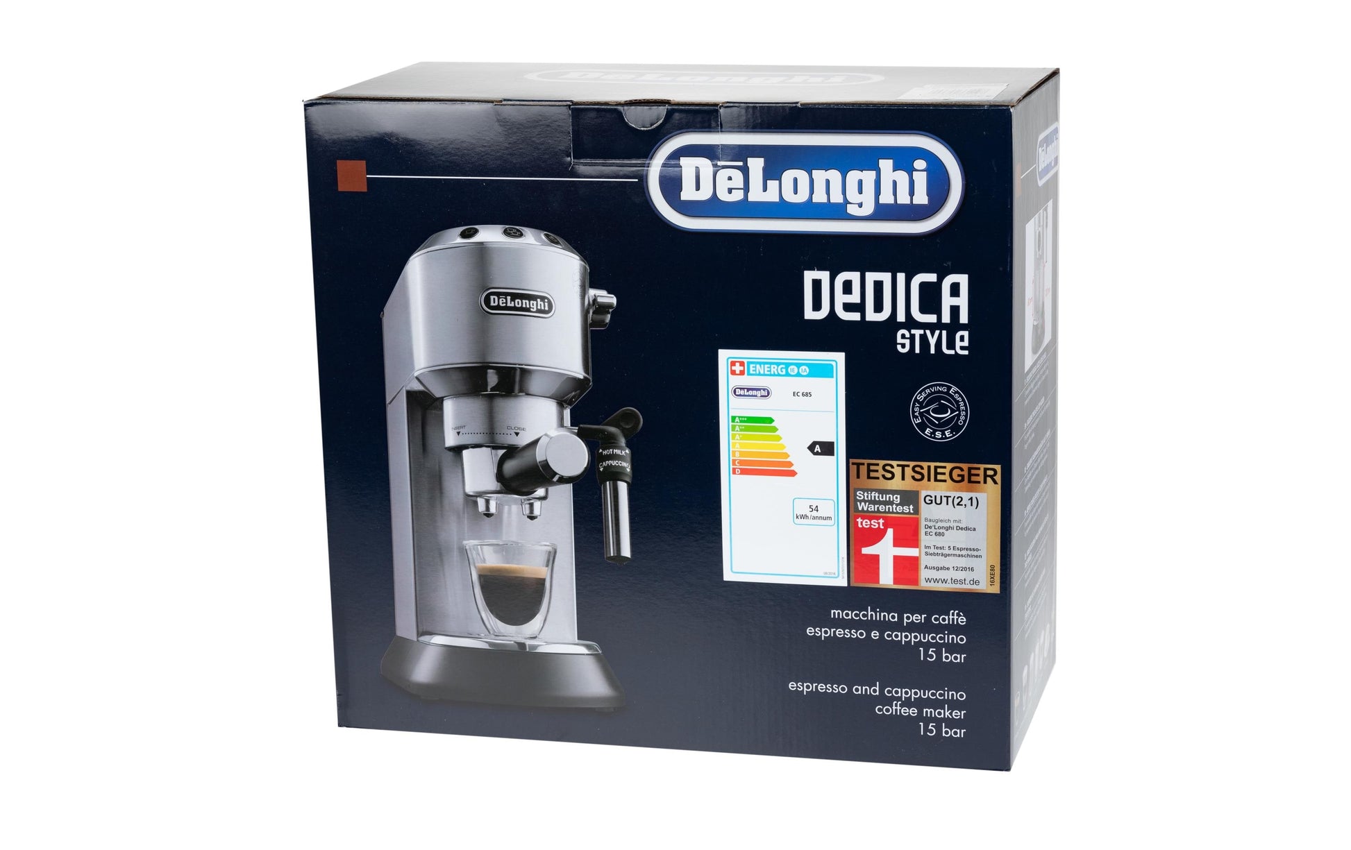 De’Longhi Dedica EC 685.BK Siebträgermaschine – für E.S.E.-Pads, 15 bar, 1 l, Schwarz