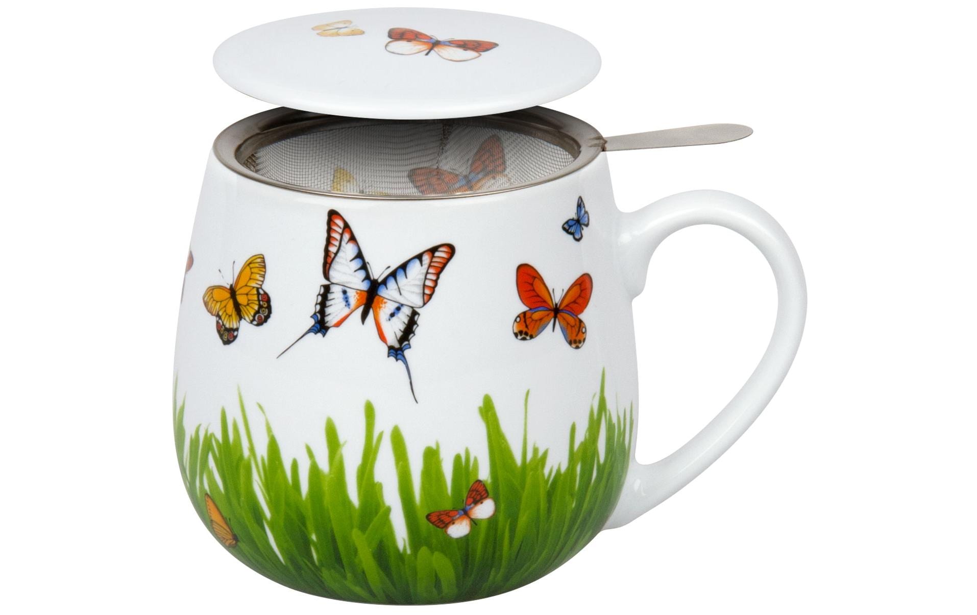 Könitz Porzellan Könitz Teetasse Schmetterlingswiese – 420 ml, Ø 8,2 cm, Porzellan, mit Deckel, spülmaschinenfest