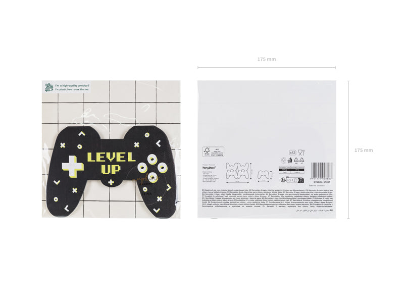 PartyDeco Servietten Game Controller, 16 × 11,5 cm, schwarz – FSC – 12 Stk.