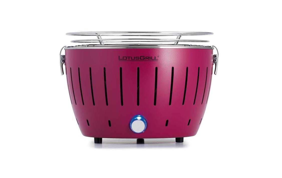 LotusGrill G280 – Tischgrill, Ø 29 × 29 cm, Holzkohle, Stahl/Edelstahl, Violett, USB-Anschluss