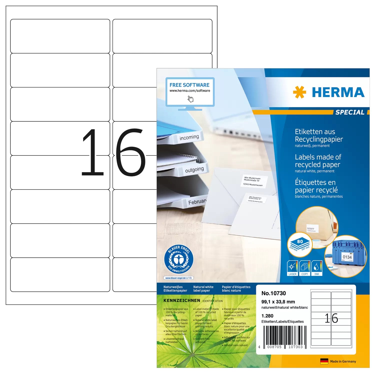 HERMA Selbstklebendes Druckeretikett, 99 mm × 34 mm, weiss, Papier, permanent, 1280 Stück