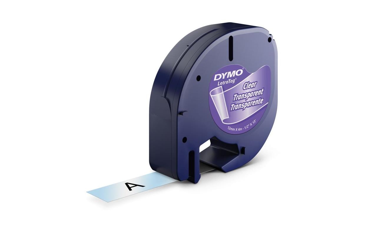 DYMO Schriftband – 12 mm × 4 m, transparent, schwarz, LetraTag