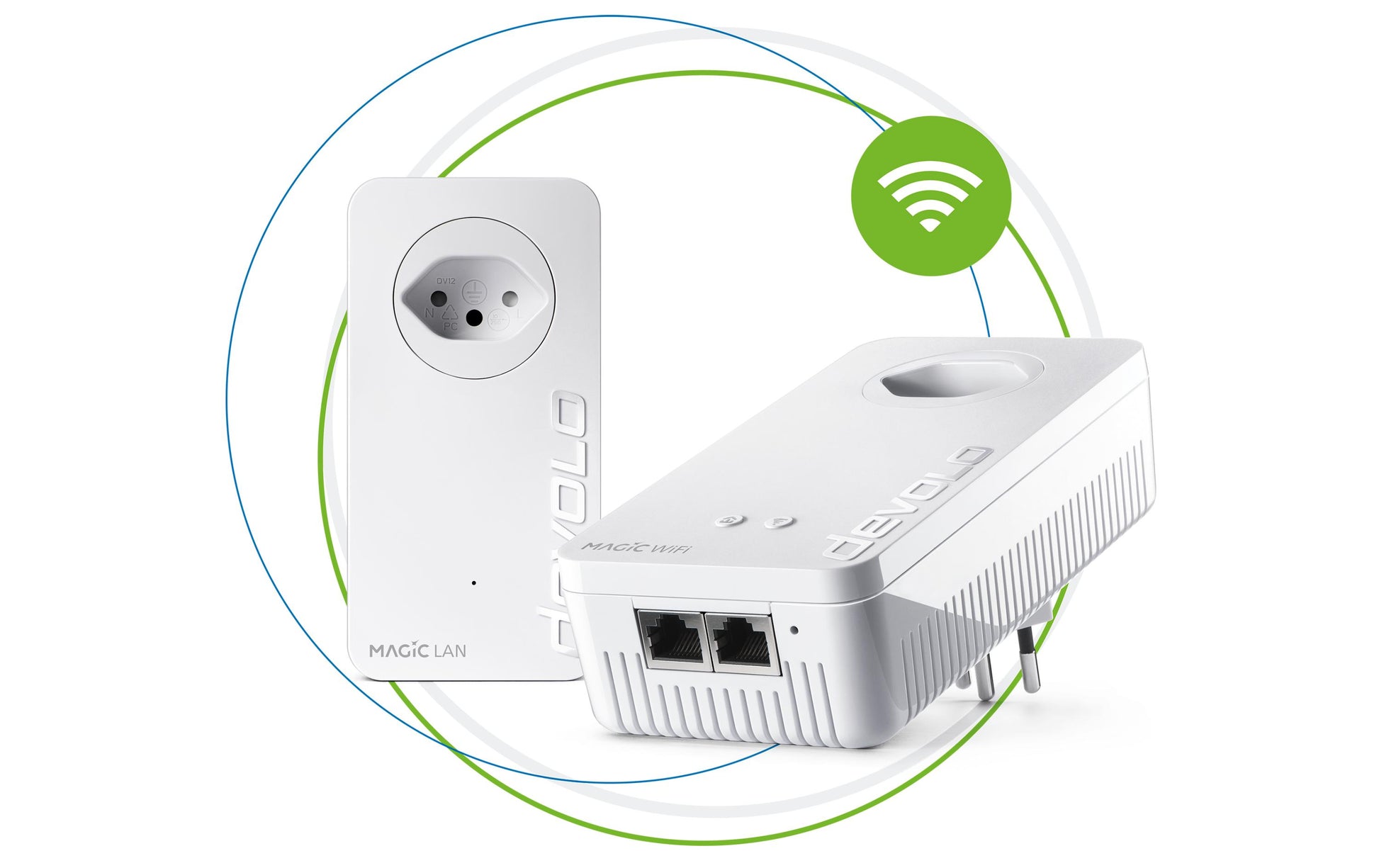 Devolo Magic 2 WiFi next Mesh-Set (2er) – Wi-Fi 5 (802.11ac), Dual-Band (2,4/5 GHz), bis 2,4 Gbit/s, 2×/1× Gig