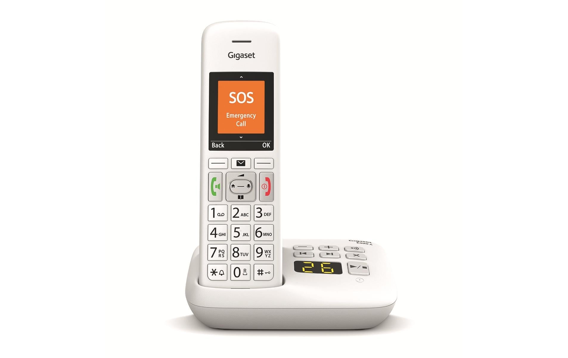 Gigaset E390A – DECT-Telefon mit Anrufbeantworter, 2" Display, Weiss