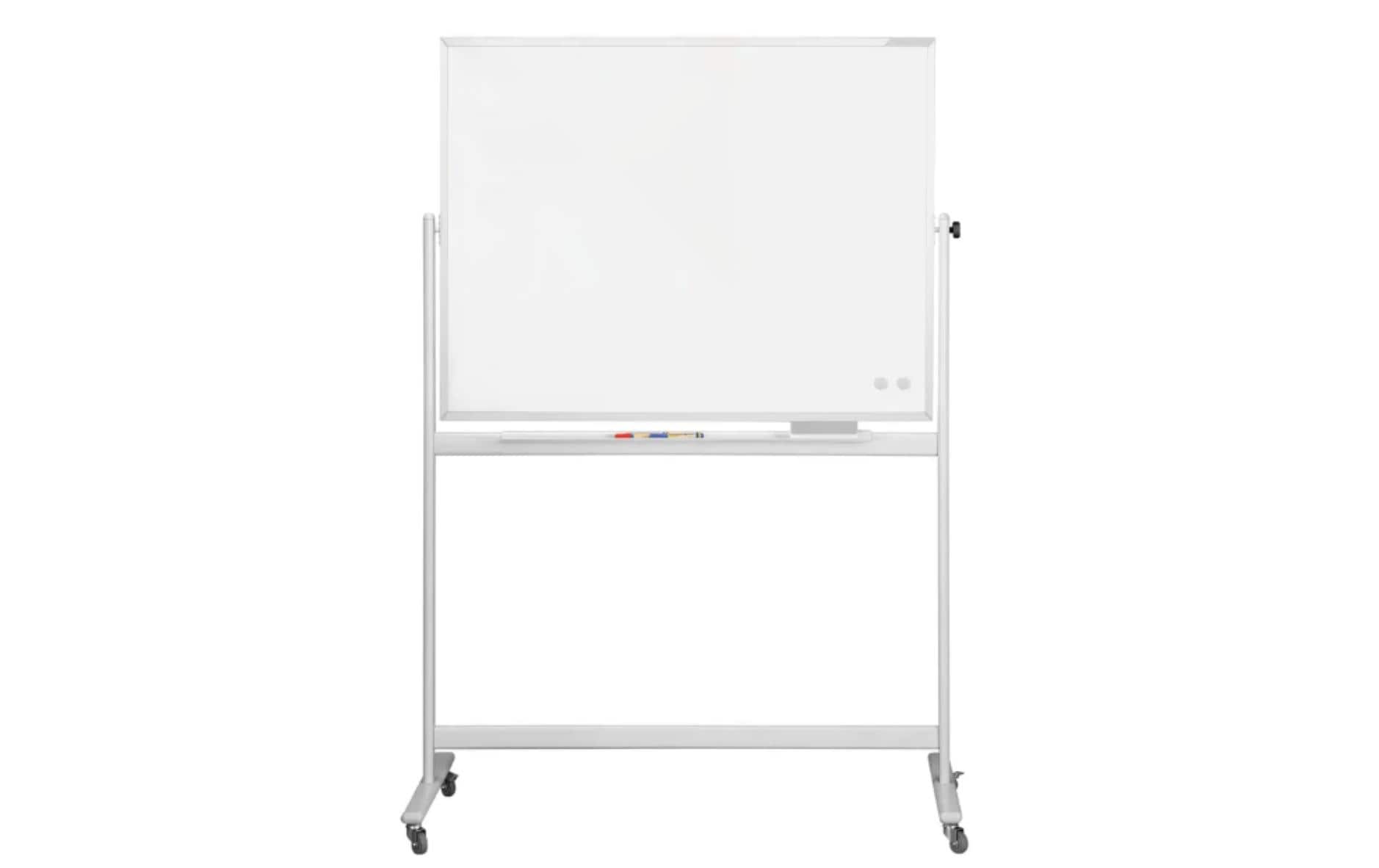 Magnetoplan Whiteboard – 180 × 120 cm, lackierter Stahl, Alu-Rahmen, mobil, inkl. Stiftablage