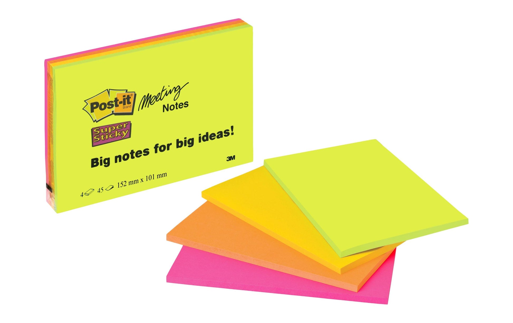 Post-it Haftnotizen Super Sticky – 152×101 mm – sortiert, 4×45 Blatt, PEFC