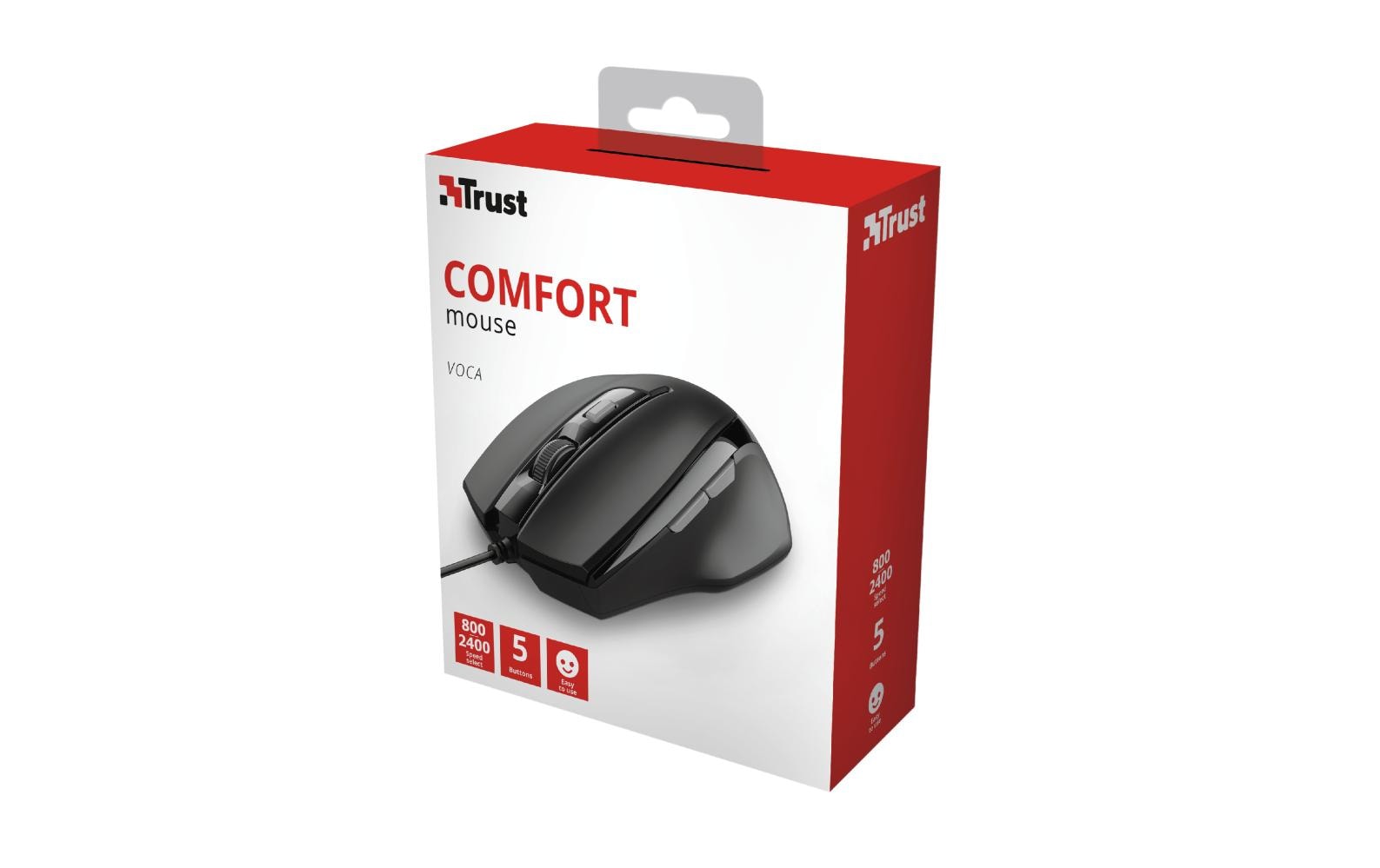 Trust Voca Comfort – Maus – Kabelgebunden (USB‑A), Rechtshänder, Schwarz
