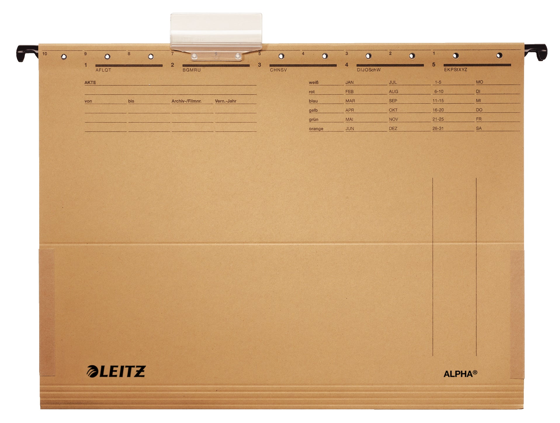 Leitz Hängetasche Alpha – für A4, braun, Karton, 25 Stk., mit Frosch, Etikettenhalter