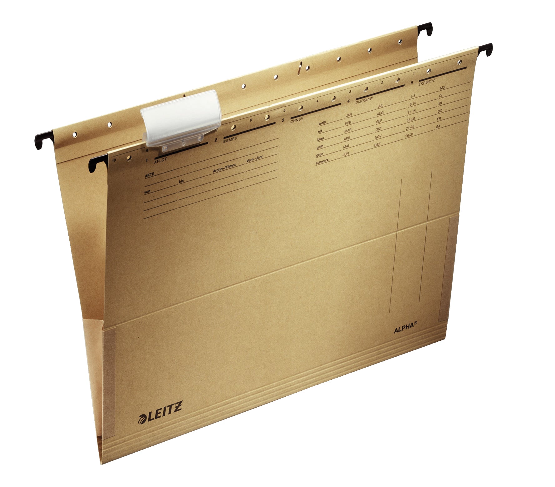 Leitz Hängetasche Alpha – für A4, braun, Karton, 25 Stk., mit Frosch, Etikettenhalter