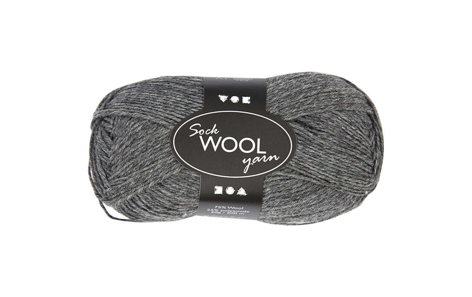 Creativ Company Sockenwolle Garn Nylon Grau – 50 g, 200 m, Nadel 3 mm, 1 Stk.