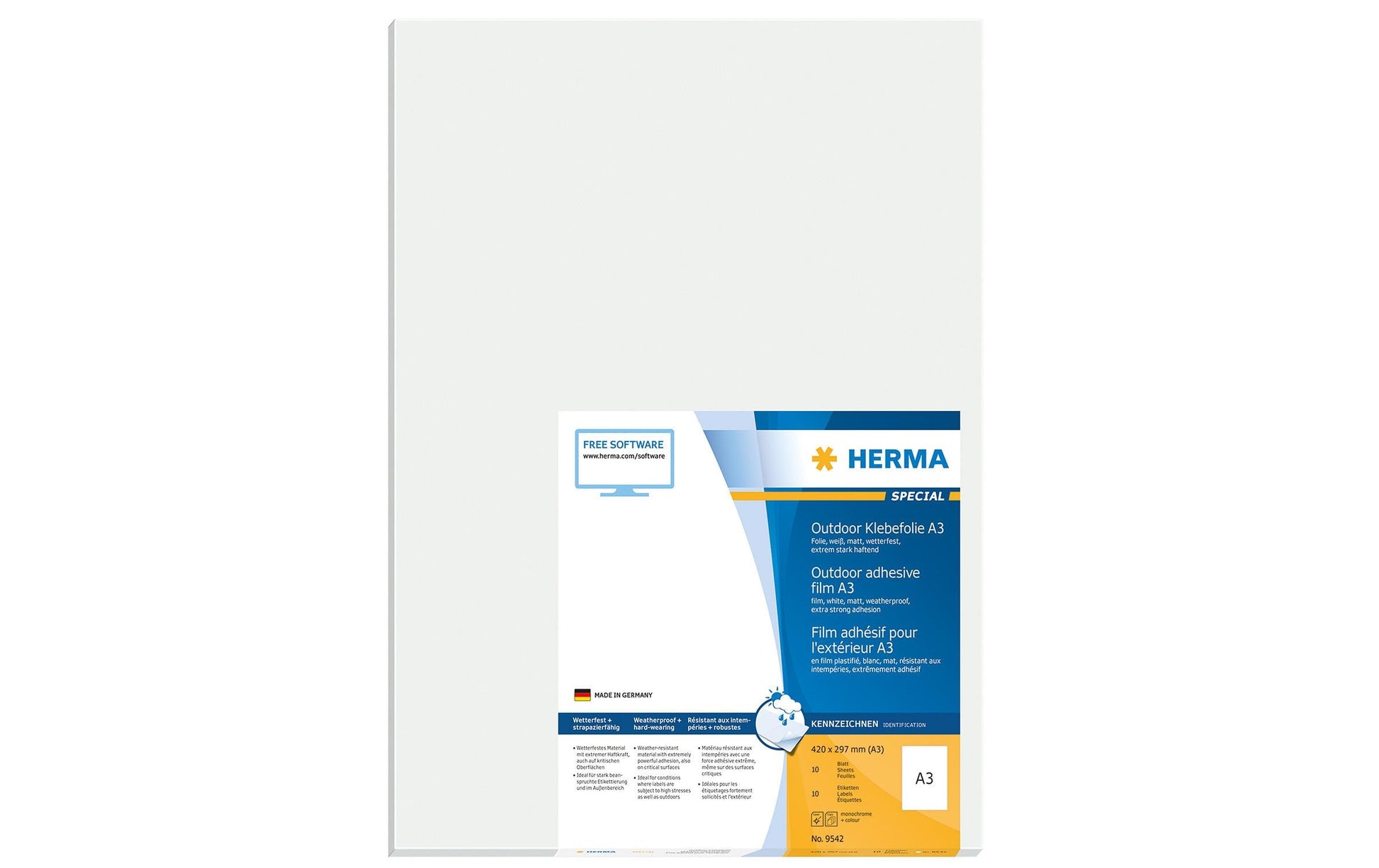 HERMA Bogenetiketten, 420 mm × 297 mm, weiss, Folie, extra stark, 10 Blatt