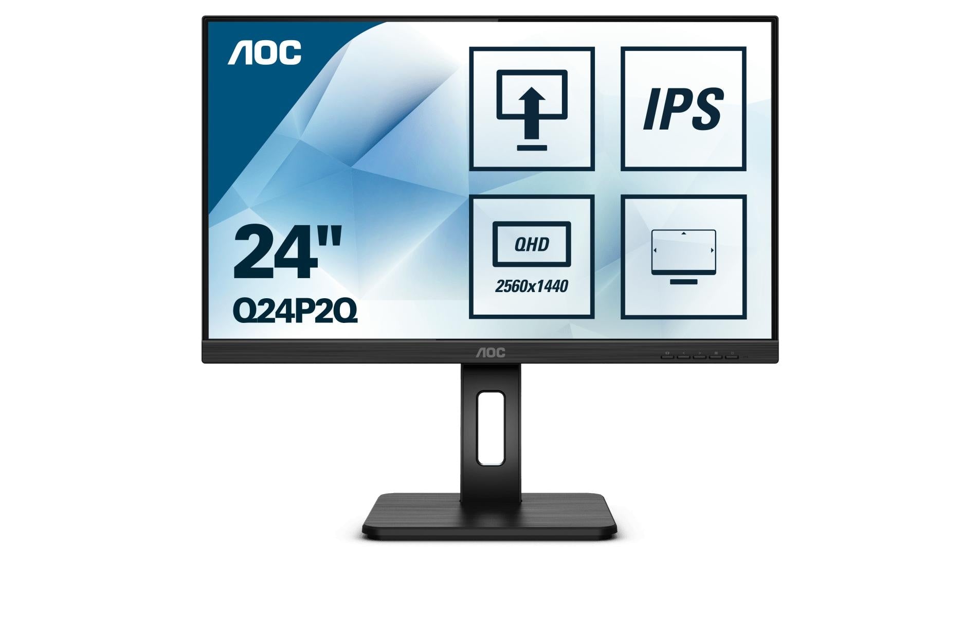 AOC Q24P2Q – Monitor, 23,8", IPS, 75 Hz, 250 cd/m², Lautsprecher, Höhenverstellbar, VESA 100 × 100, Schwarz
