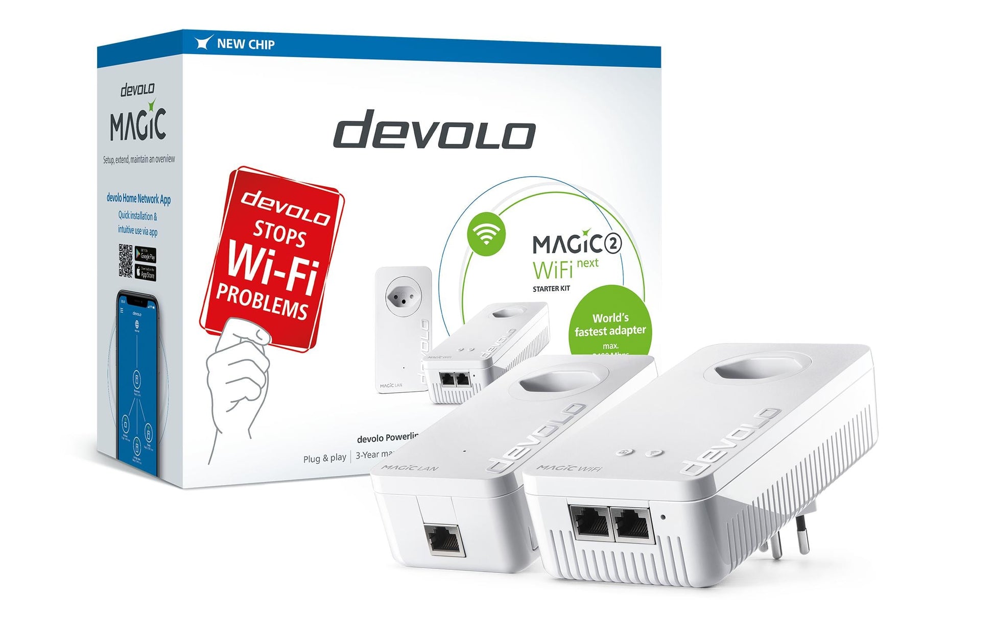 Devolo Magic 2 WiFi next Mesh-Set (2er) – Wi-Fi 5 (802.11ac), Dual-Band (2,4/5 GHz), bis 2,4 Gbit/s, 2×/1× Gig