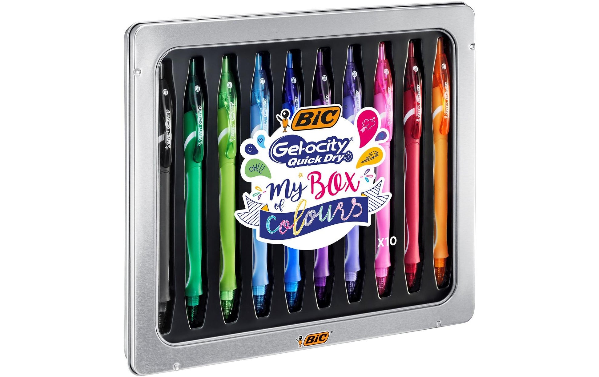 BIC Gel-ocity Quick Dry Gelschreiber 10er Set – 10 Farben, 0,7 mm, schnelltrocknend, Druck, nachfüllbar