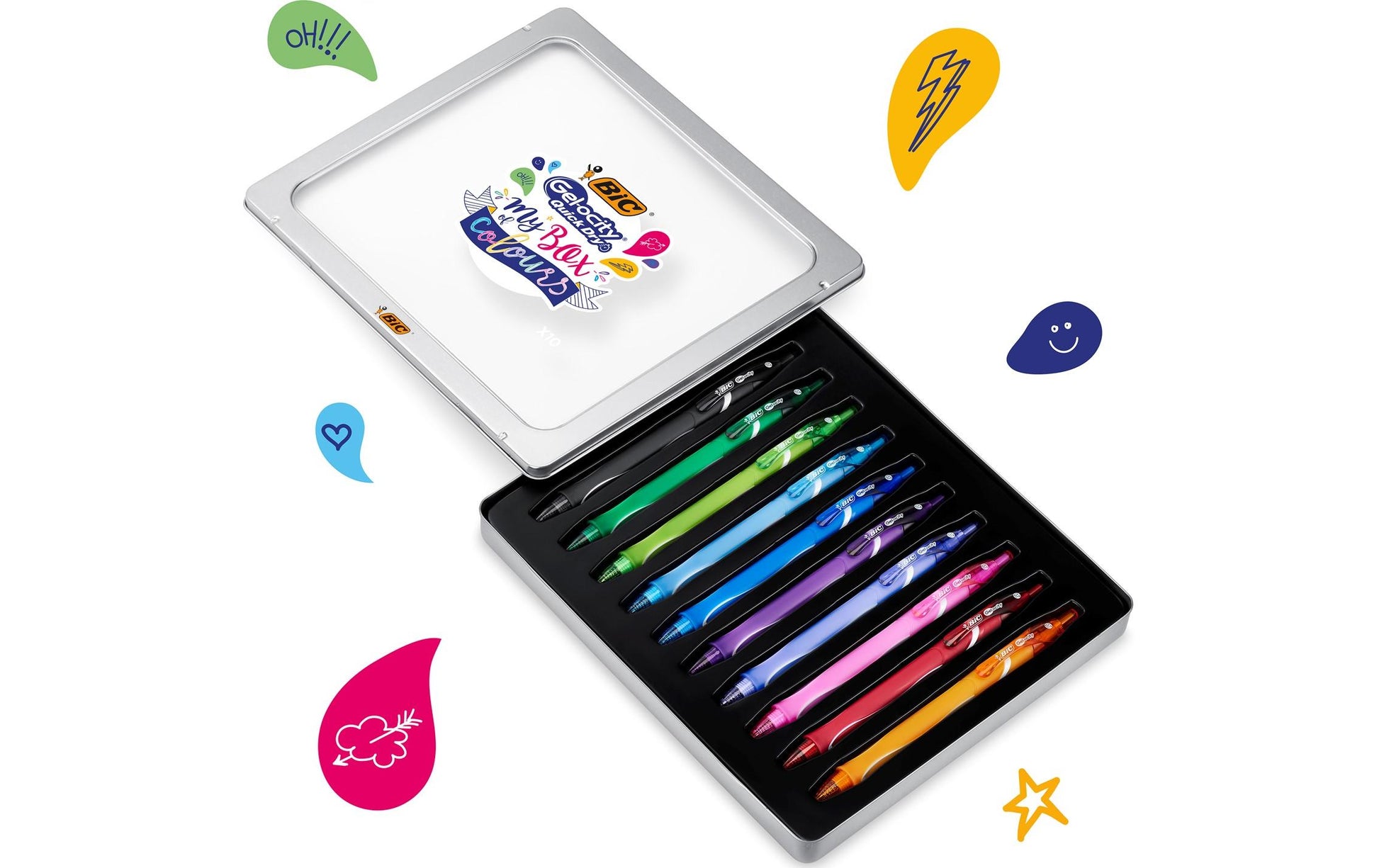 BIC Gel-ocity Quick Dry Gelschreiber 10er Set – 10 Farben, 0,7 mm, schnelltrocknend, Druck, nachfüllbar