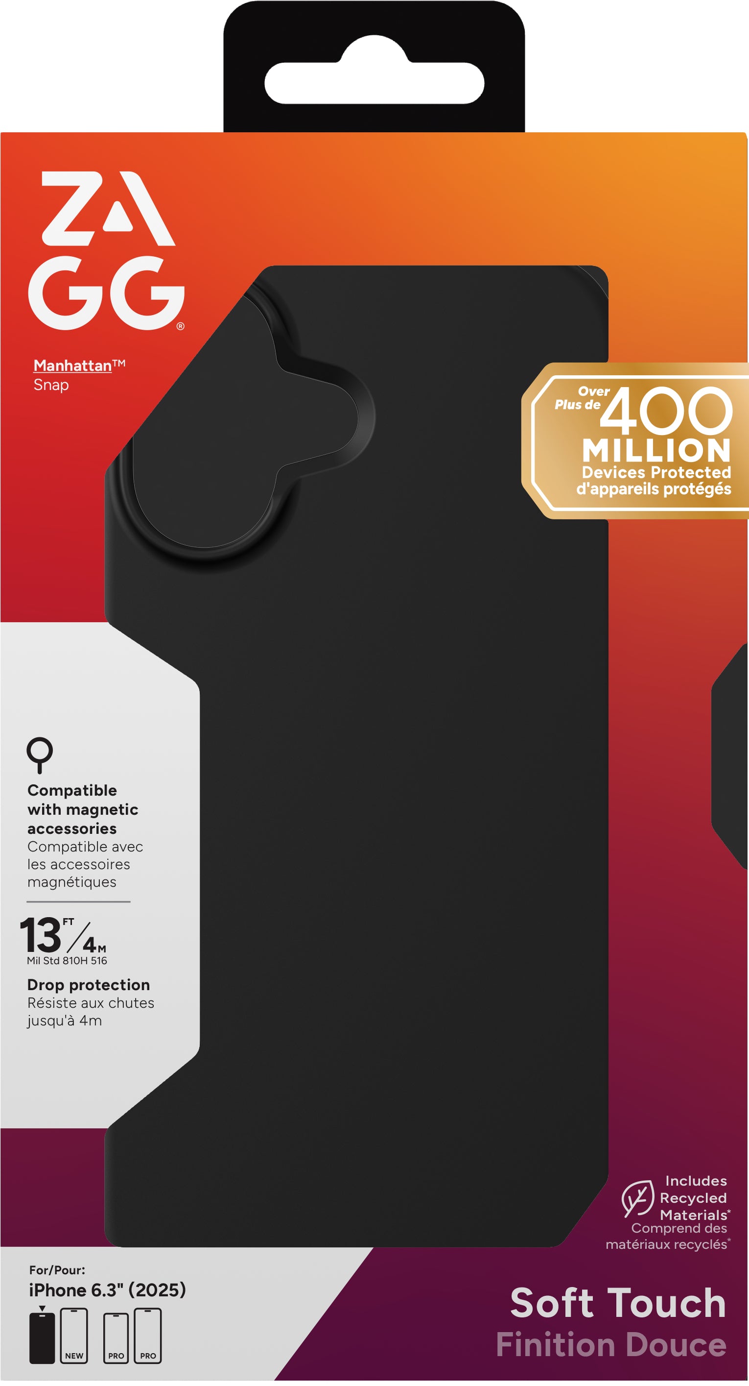 ZAGG Manhattan Snap Backcover – für Apple iPhone 17, MagSafe, Graphen+Silikon, Schwarz, bis 4 m Sturzsicher