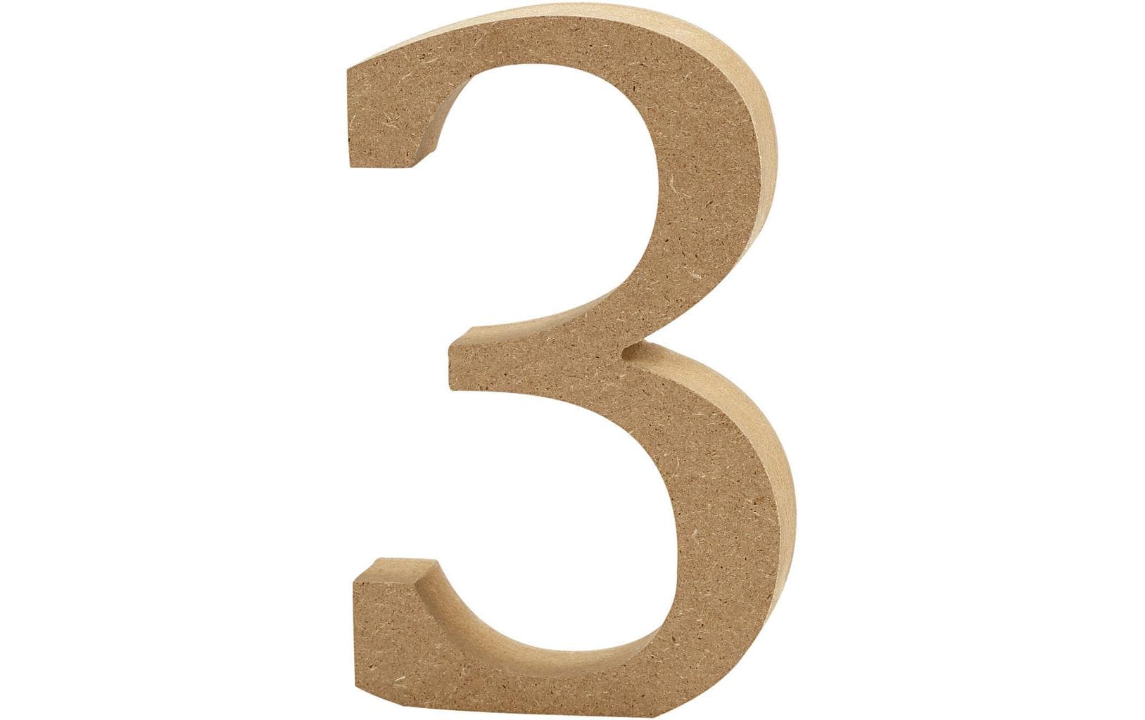 Creativ Company Holzzahl, Mischholz/MDF, Hellbraun, 2 × 13 × 13 cm, 1 Stk., Zahl 3