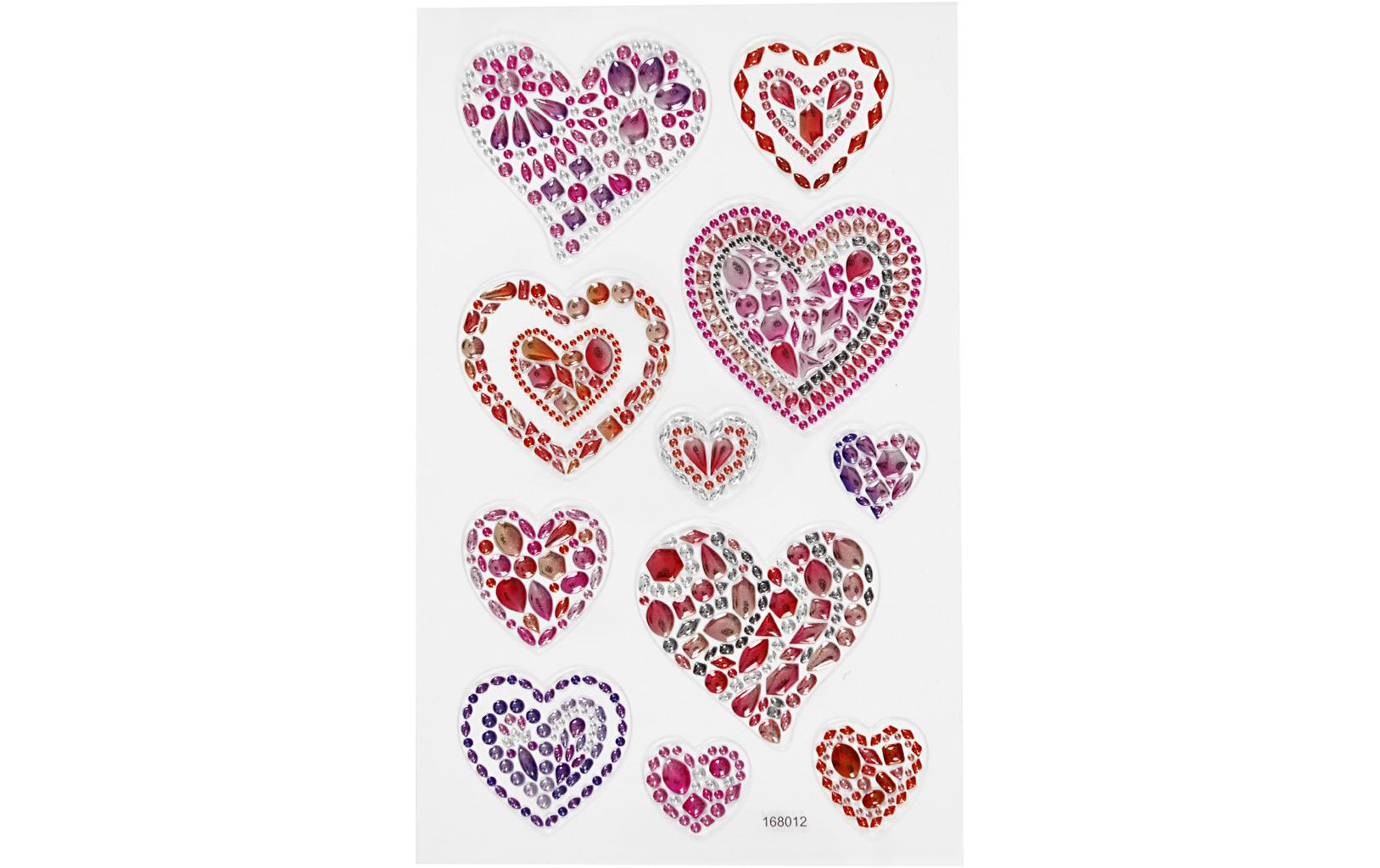 Creativ Company Strasssteine-Sticker – 15 × 16,5 cm, Herz, Mehrfarbig – 1 Bogen