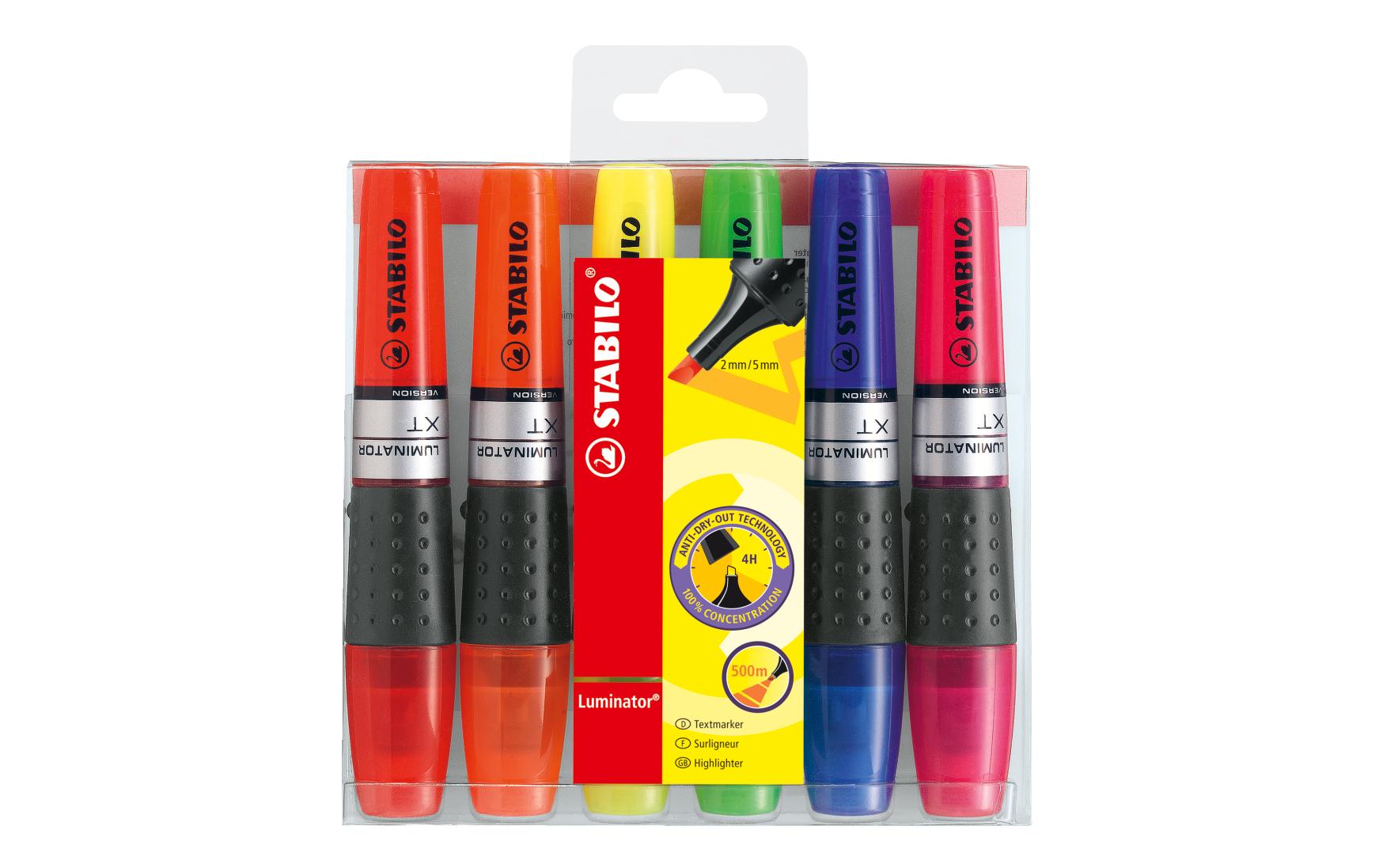 STABILO Luminator Textmarker Set 6 Farben – Keilspitze, 2–5 mm