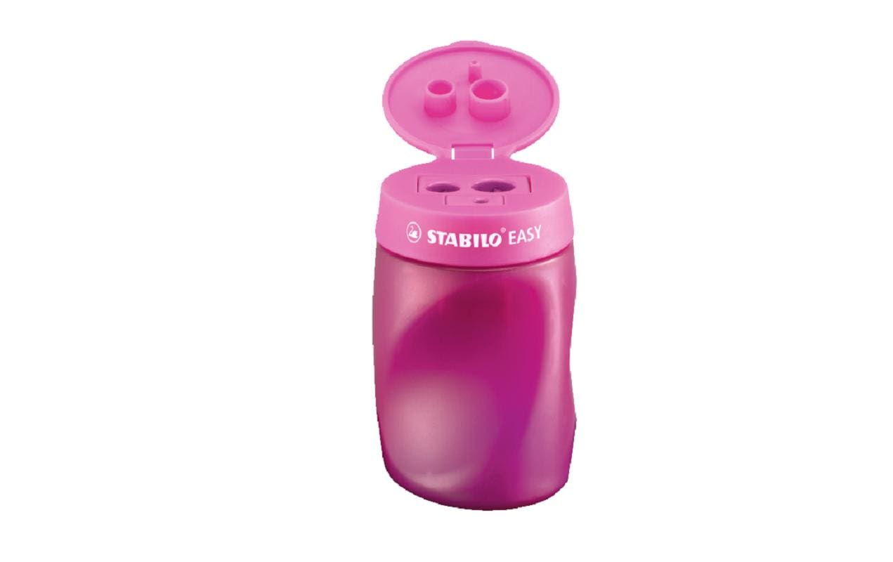 STABILO EASYsharpener Dreifach-Spitzdose – für Linkshänder – Kunststoff – Pink – Kindersicherung