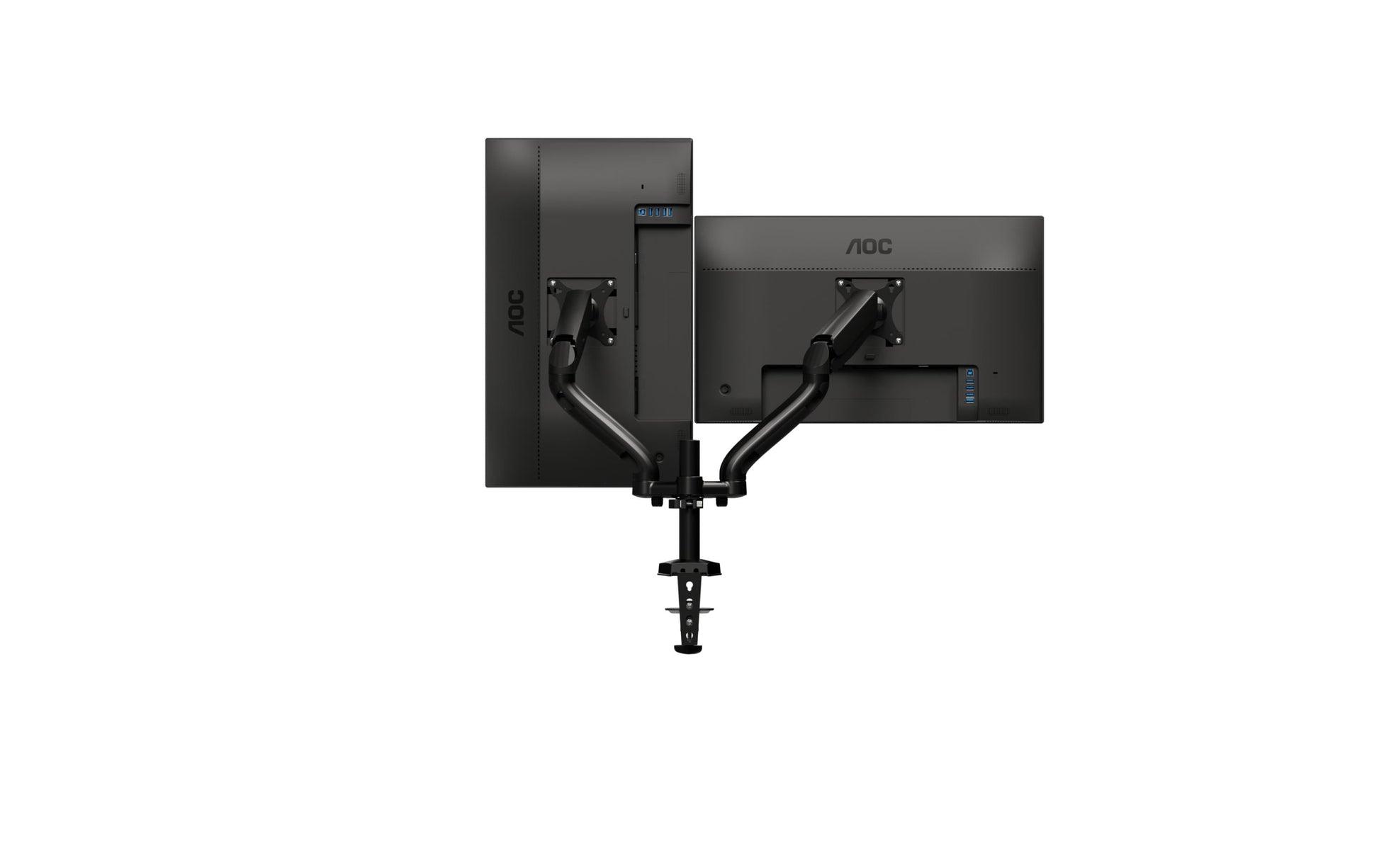 AOC AD110D0 – Tischhalterung, Dual, Tischklemme/Tischdurchführung, bis 27", VESA 100 × 100 mm, 9 kg, Schwarz