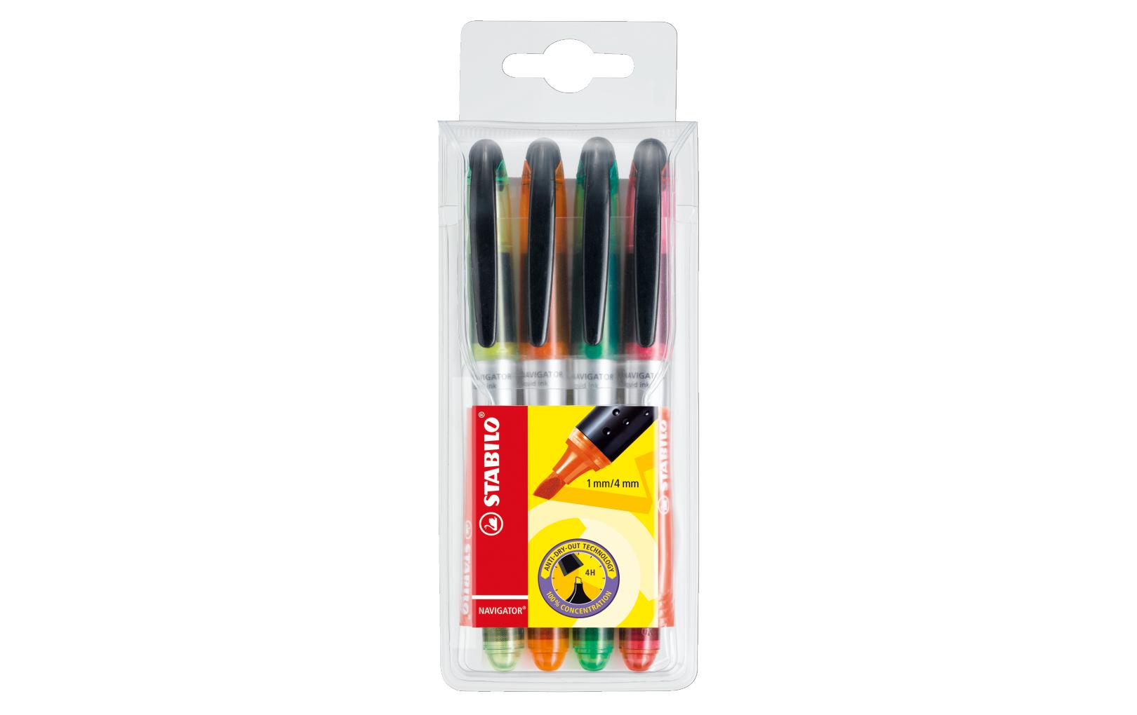 STABILO Navigator Textmarker Set 4 Farben – Keilspitze, 1–4 mm