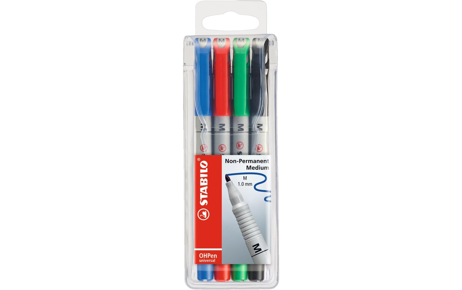 STABILO Non-Permanent-Marker OHPen – mittel 1 mm – sortiert – 4er-Set – feucht abwischbar