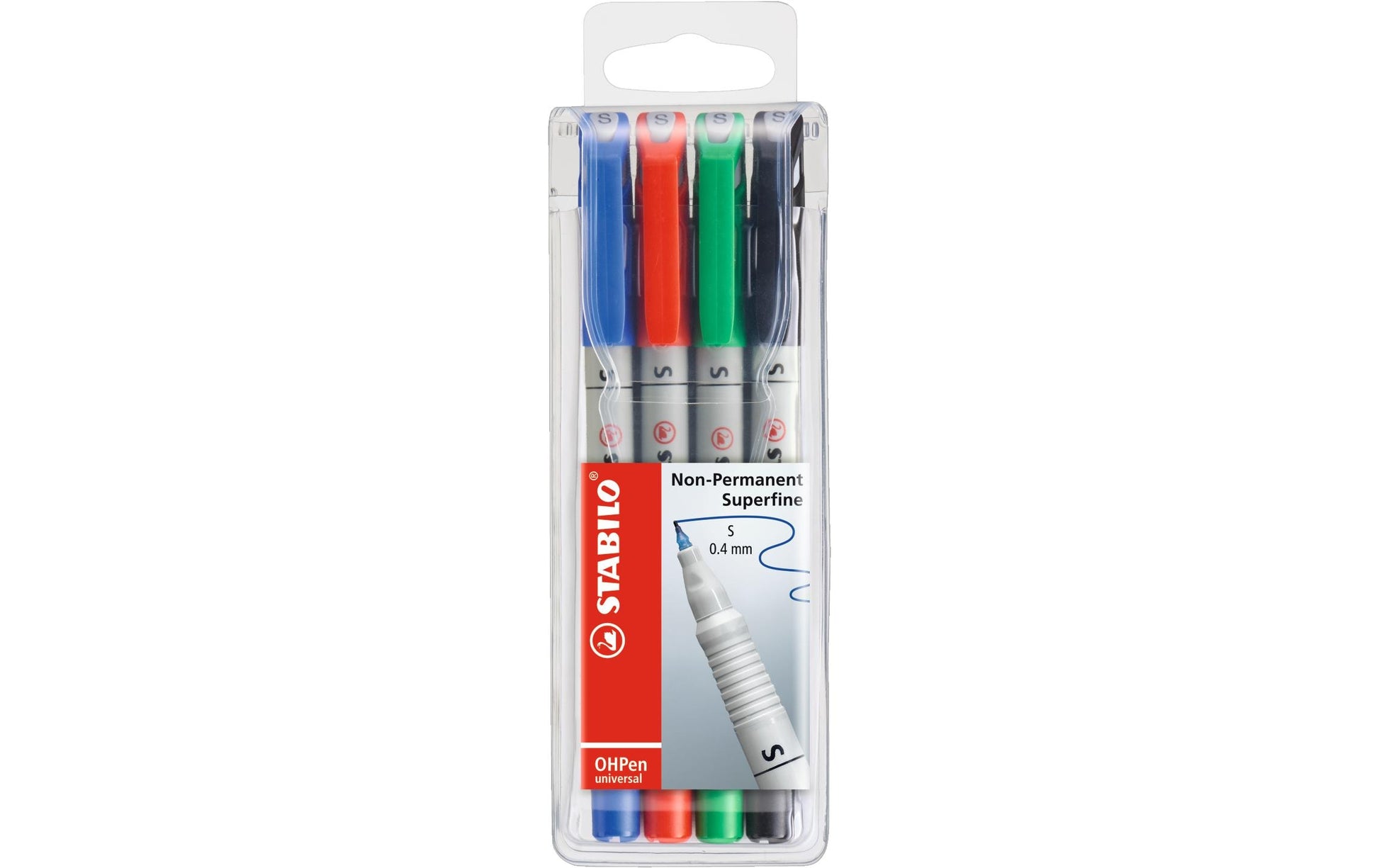 STABILO Non-Permanent Marker OHPen – superfein 0,4 mm – sortiert – 4er-Set – trocken abwischbar