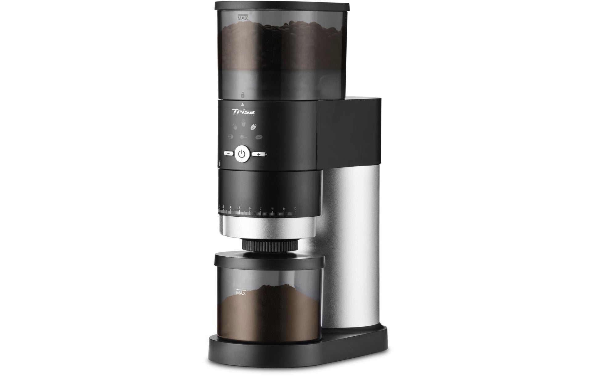 Trisa Perfect Coffee Grinder – 240 g, Scheibenmahlwerk, 150 W – Schwarz/Edelstahl